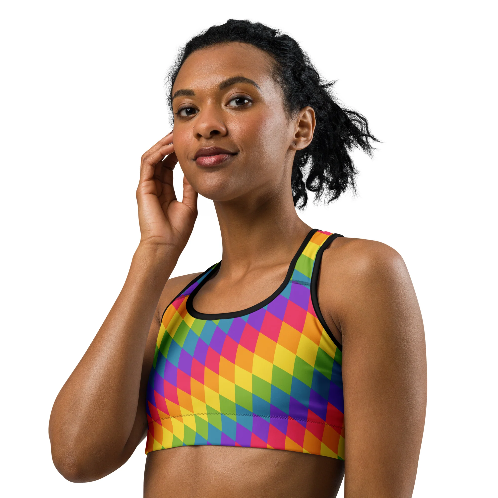 Rainbow Pride Flag Diamonds Sports Bra - Image 3