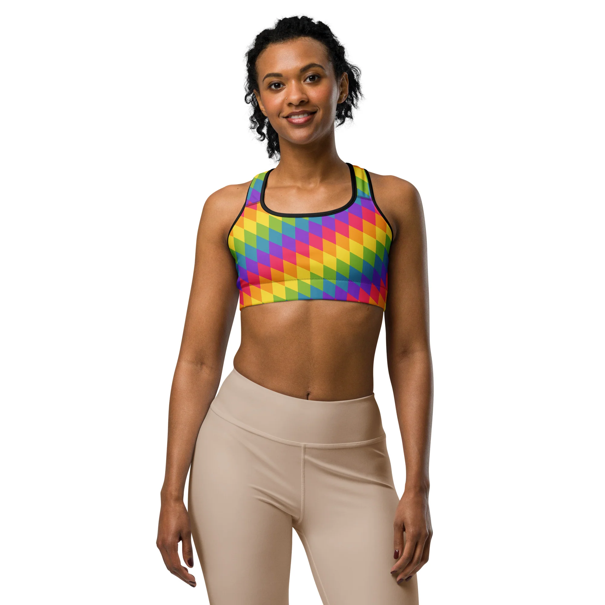 Rainbow Pride Flag Diamonds Sports Bra - Image 4