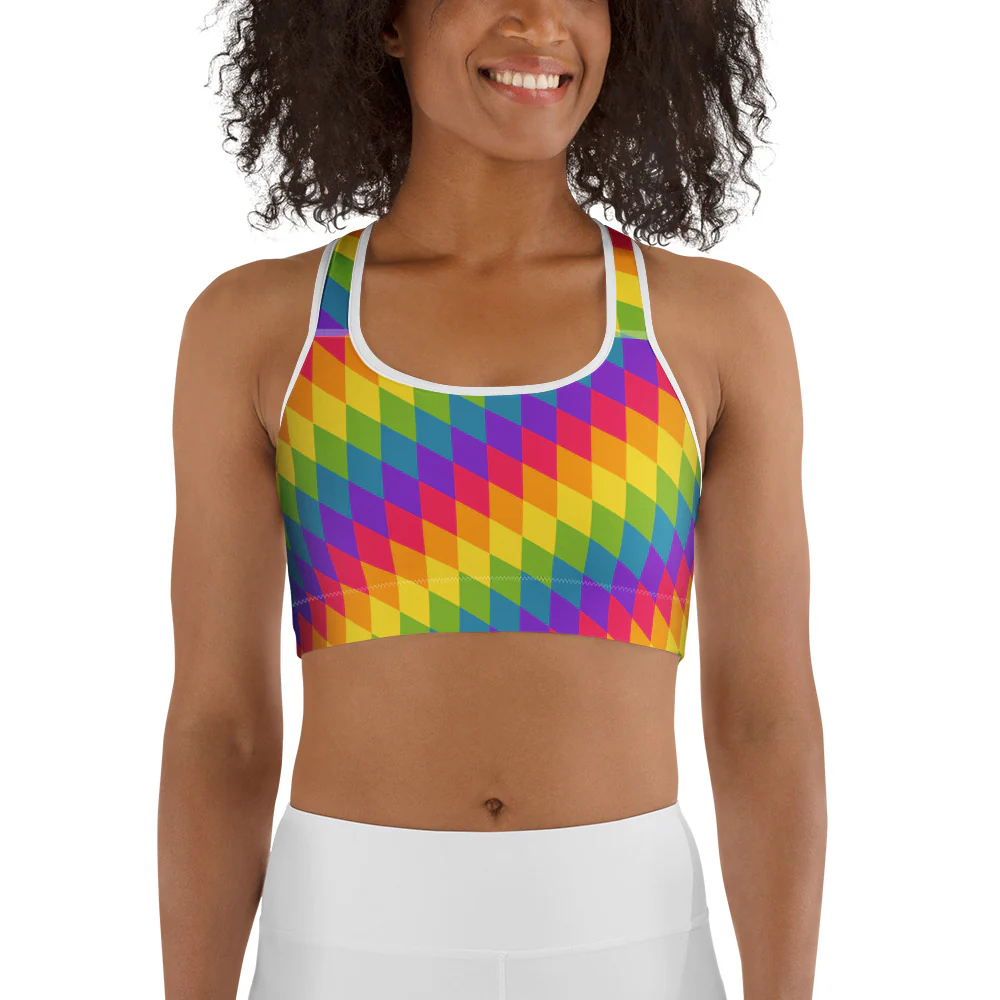 Rainbow Pride Flag Diamonds Sports Bra - Image 7