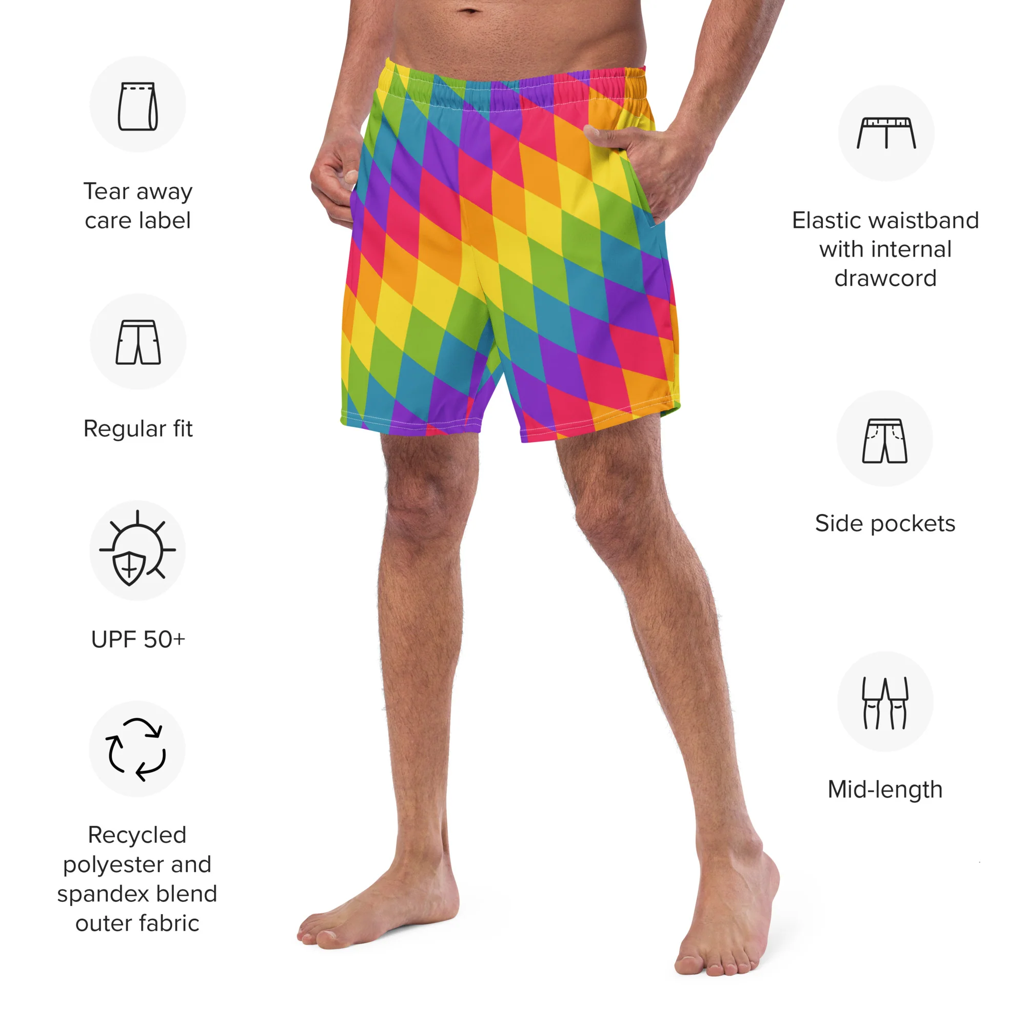 Rainbow Pride Flag Diamonds Swimming Trunks - Image 6