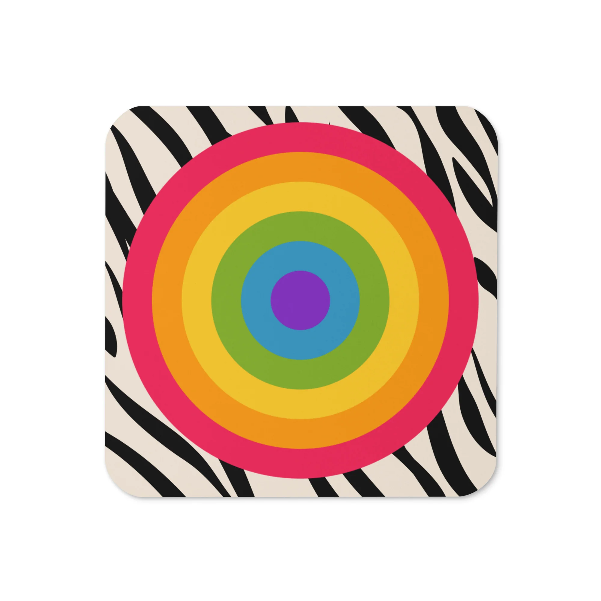 Rainbow Pride Flag Roundel Zebra Print Coaster