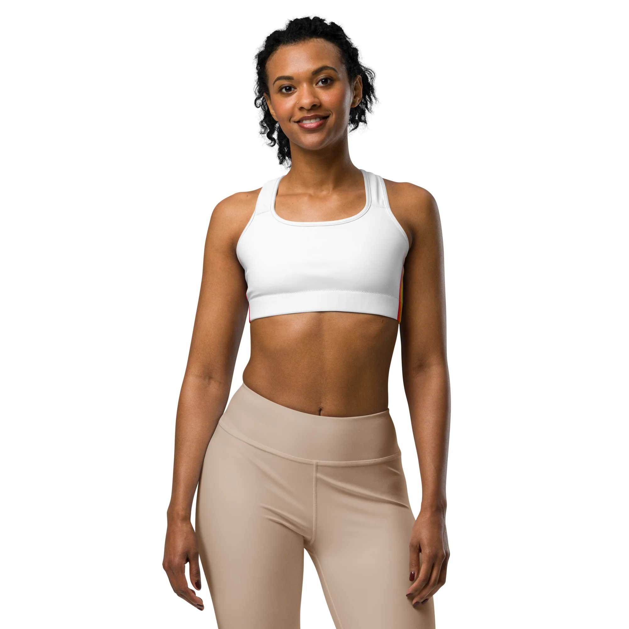 Rainbow Pride Flag Side Fade White Sports Bra - Image 5