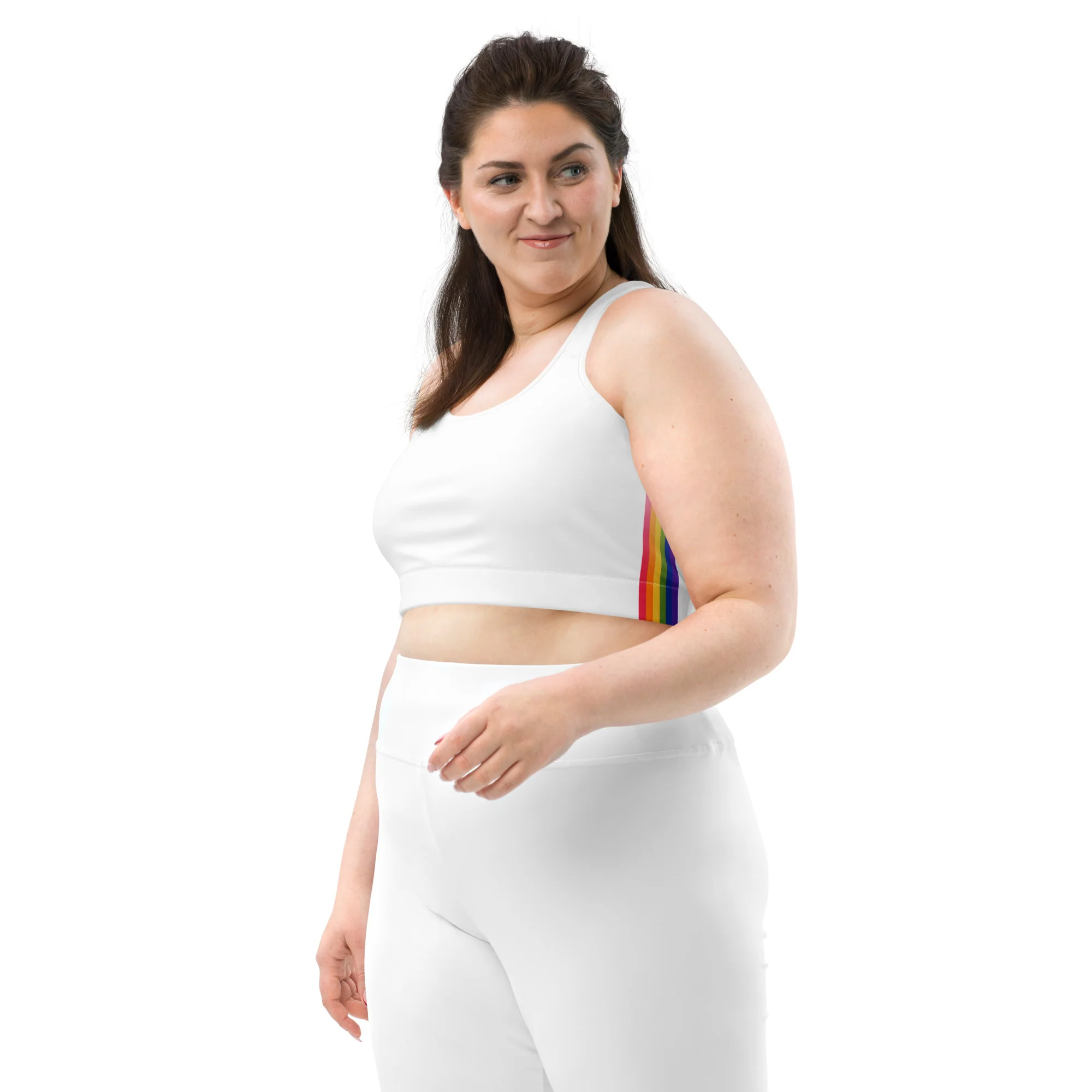 Rainbow Pride Flag Side Fade White Sports Bra - Image 6
