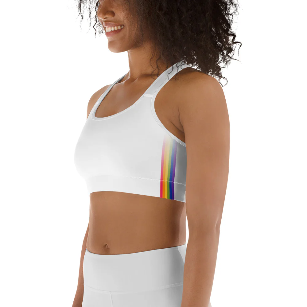 Rainbow Pride Flag Side Fade White Sports Bra - Image 7