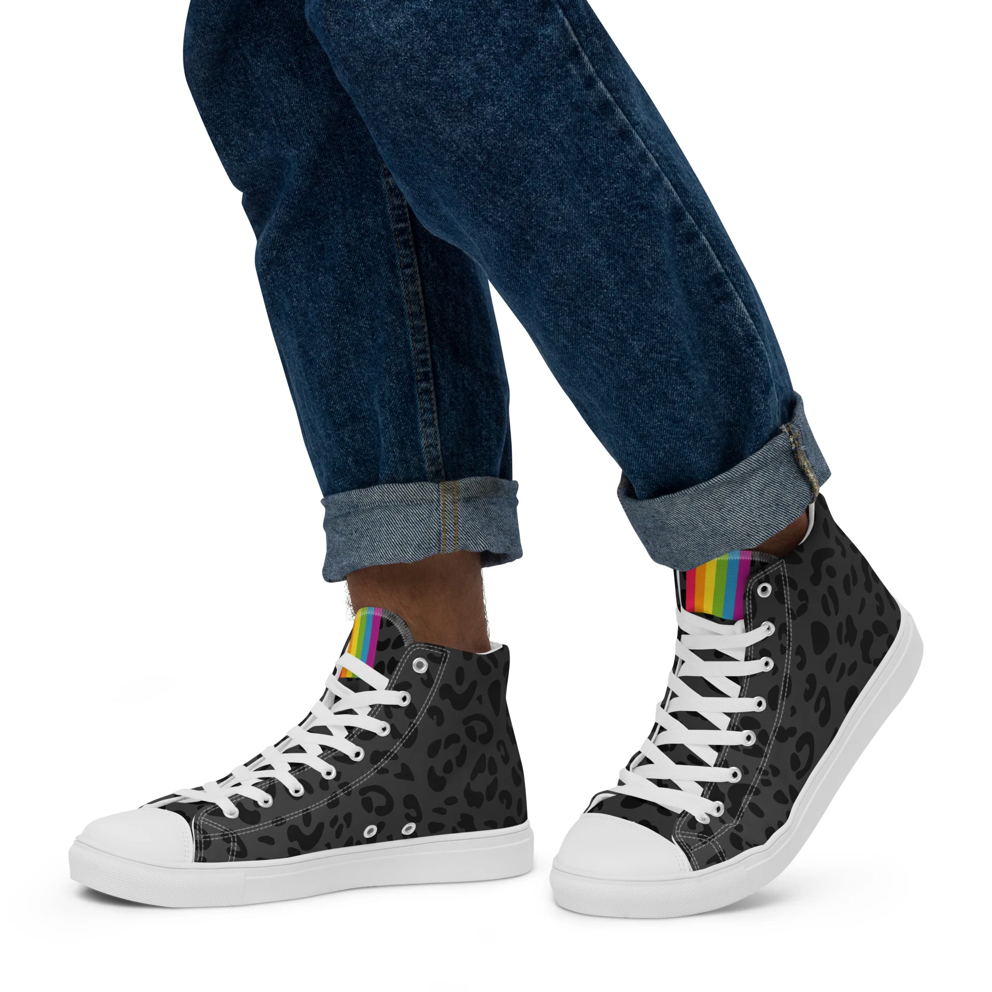 Rainbow Pride Flash Black Leopard High Top Trainers (male sizes) - Image 4