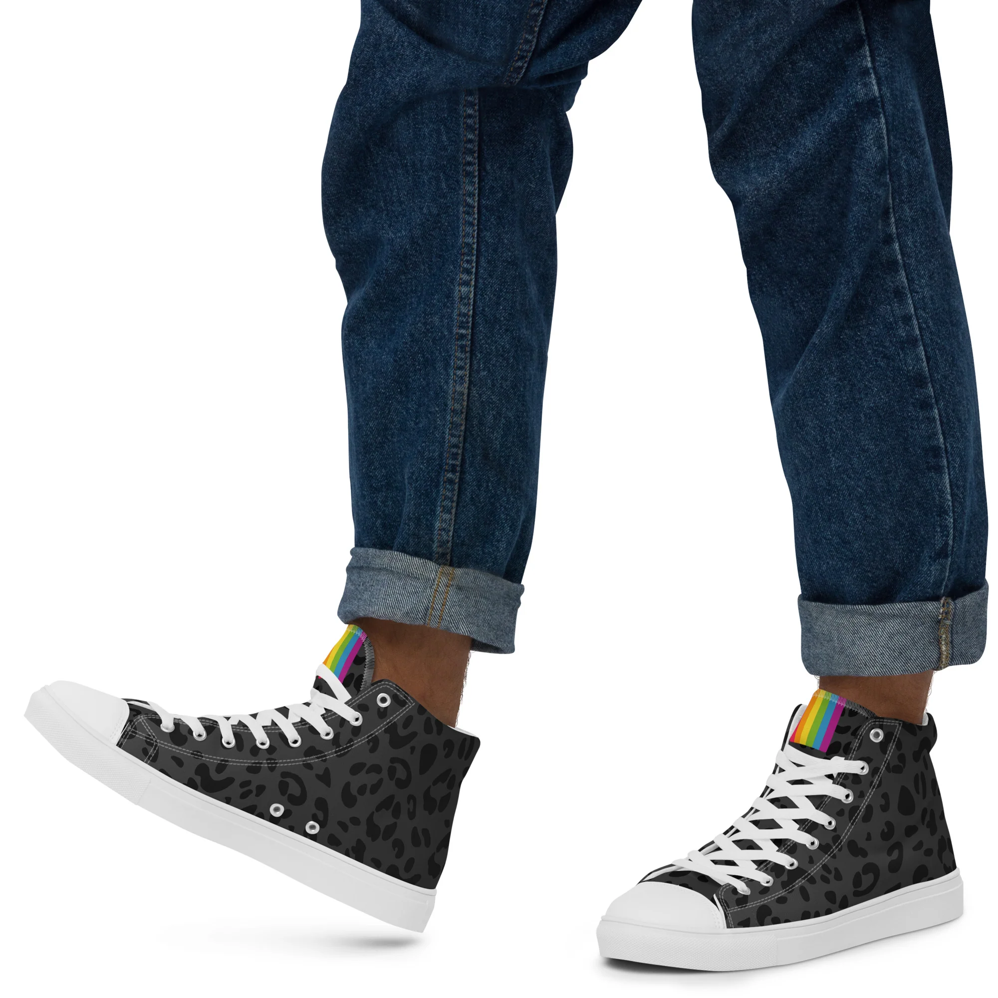 Rainbow Pride Flash Black Leopard High Top Trainers (male sizes) - Image 5