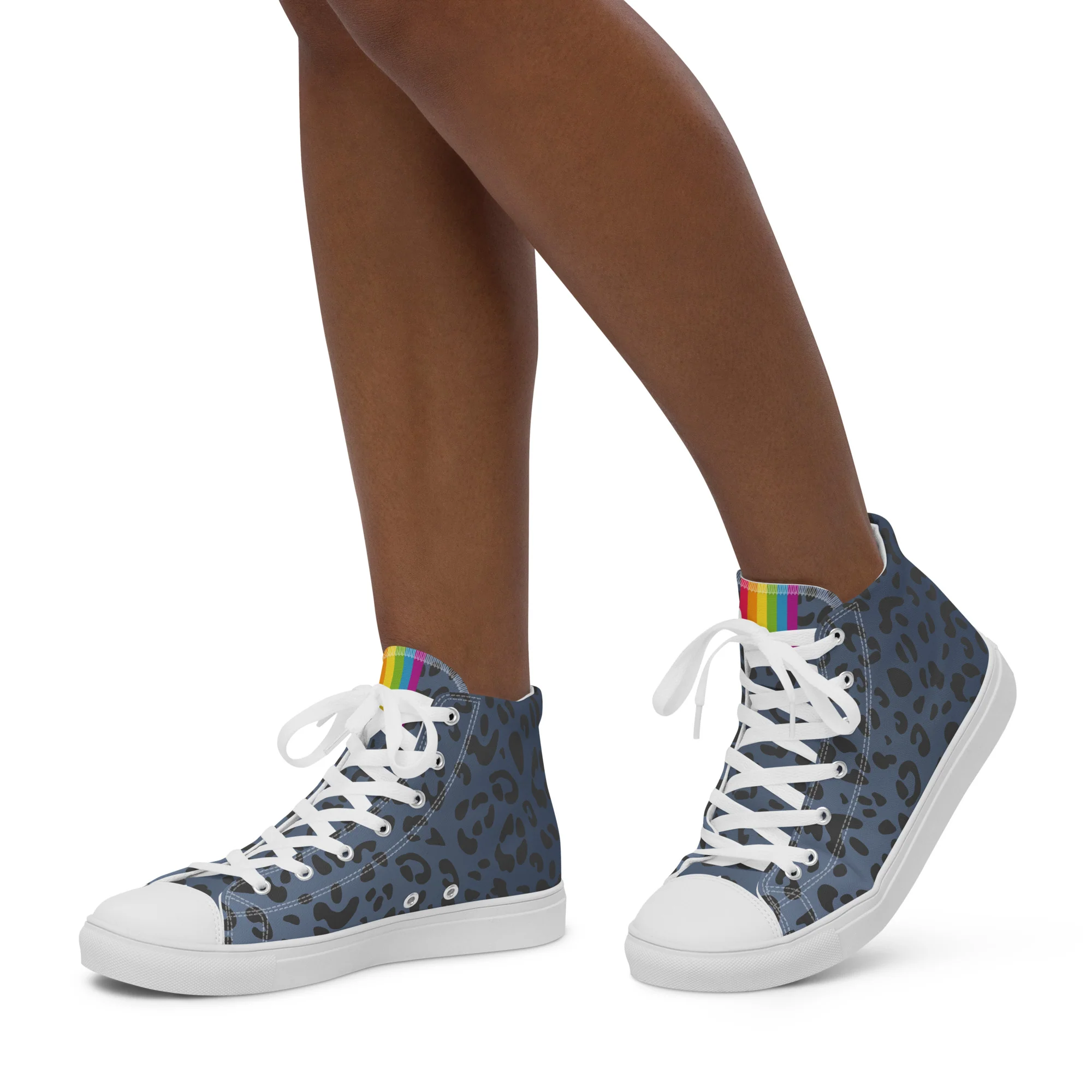 Rainbow Pride Flash Blue Leopard High Top Trainers (female sizes) - Image 4
