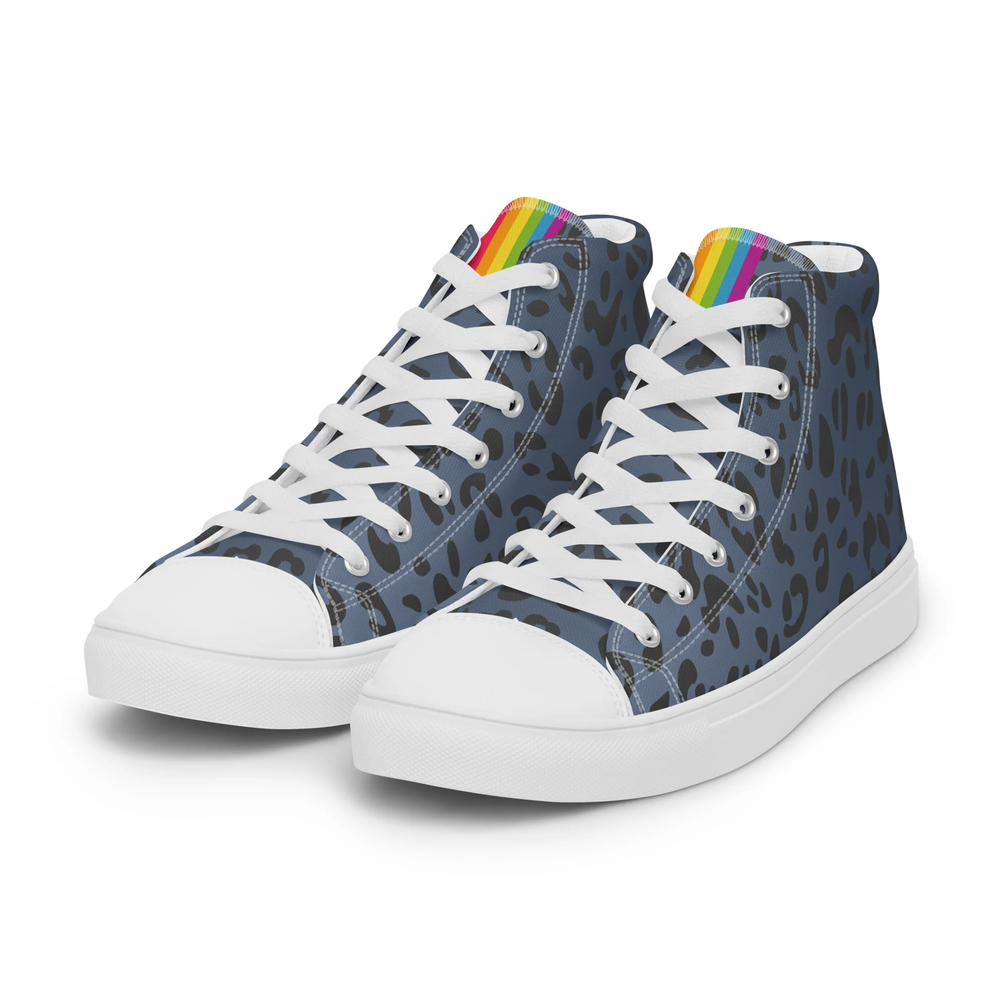 Rainbow Pride Flash Blue Leopard Print High Top Trainers (male sizes)