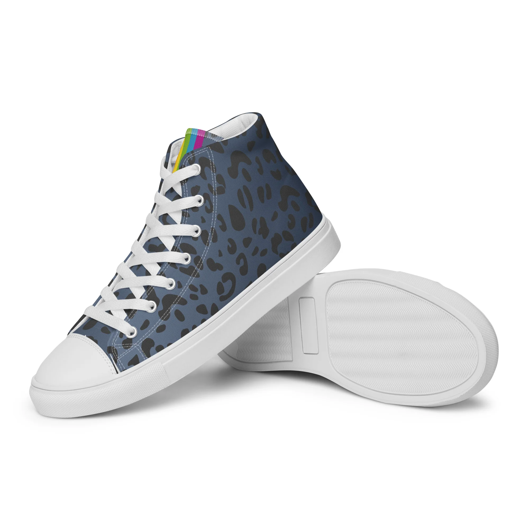 Rainbow Pride Flash Blue Leopard Print High Top Trainers (male sizes) - Image 2