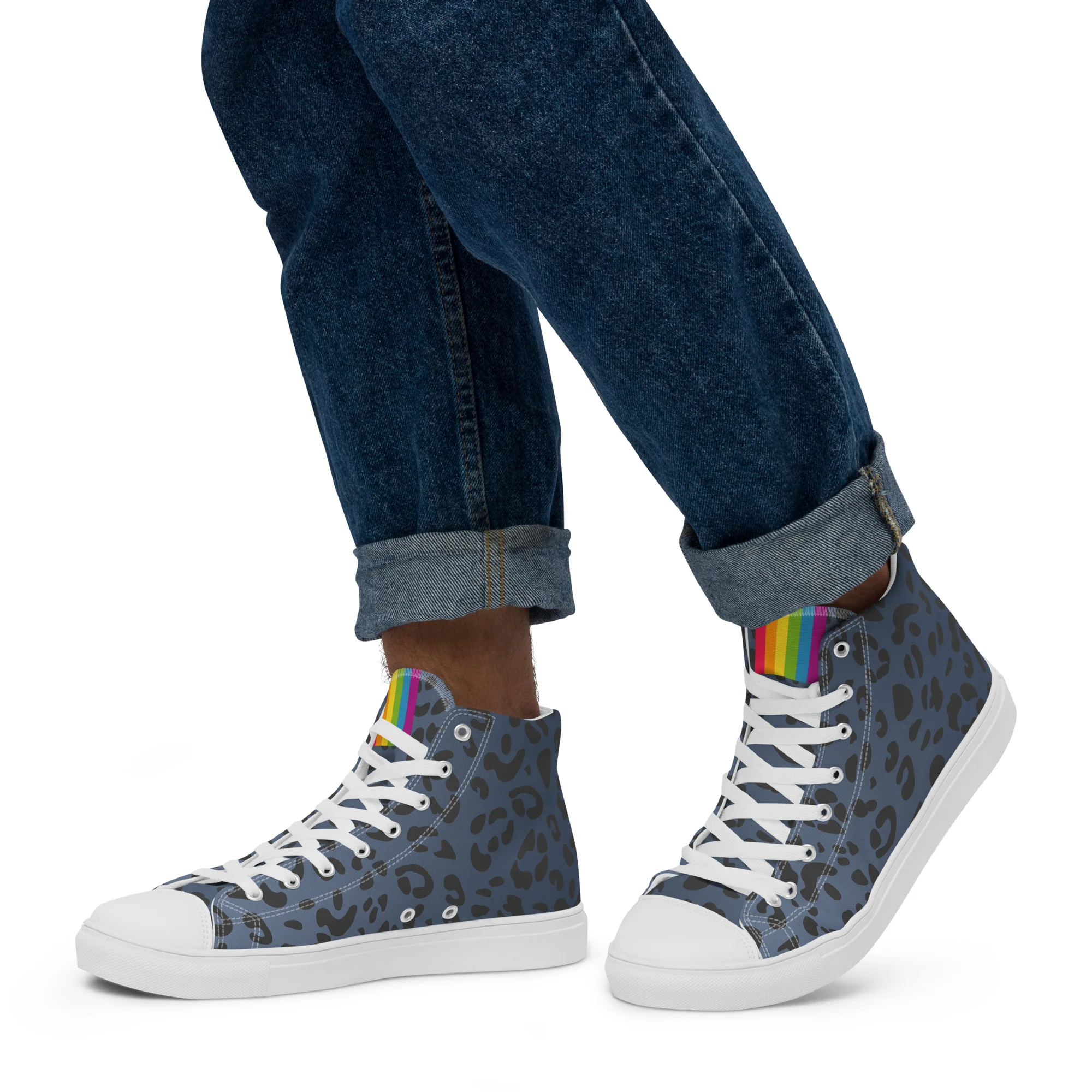 Rainbow Pride Flash Blue Leopard Print High Top Trainers (male sizes) - Image 4