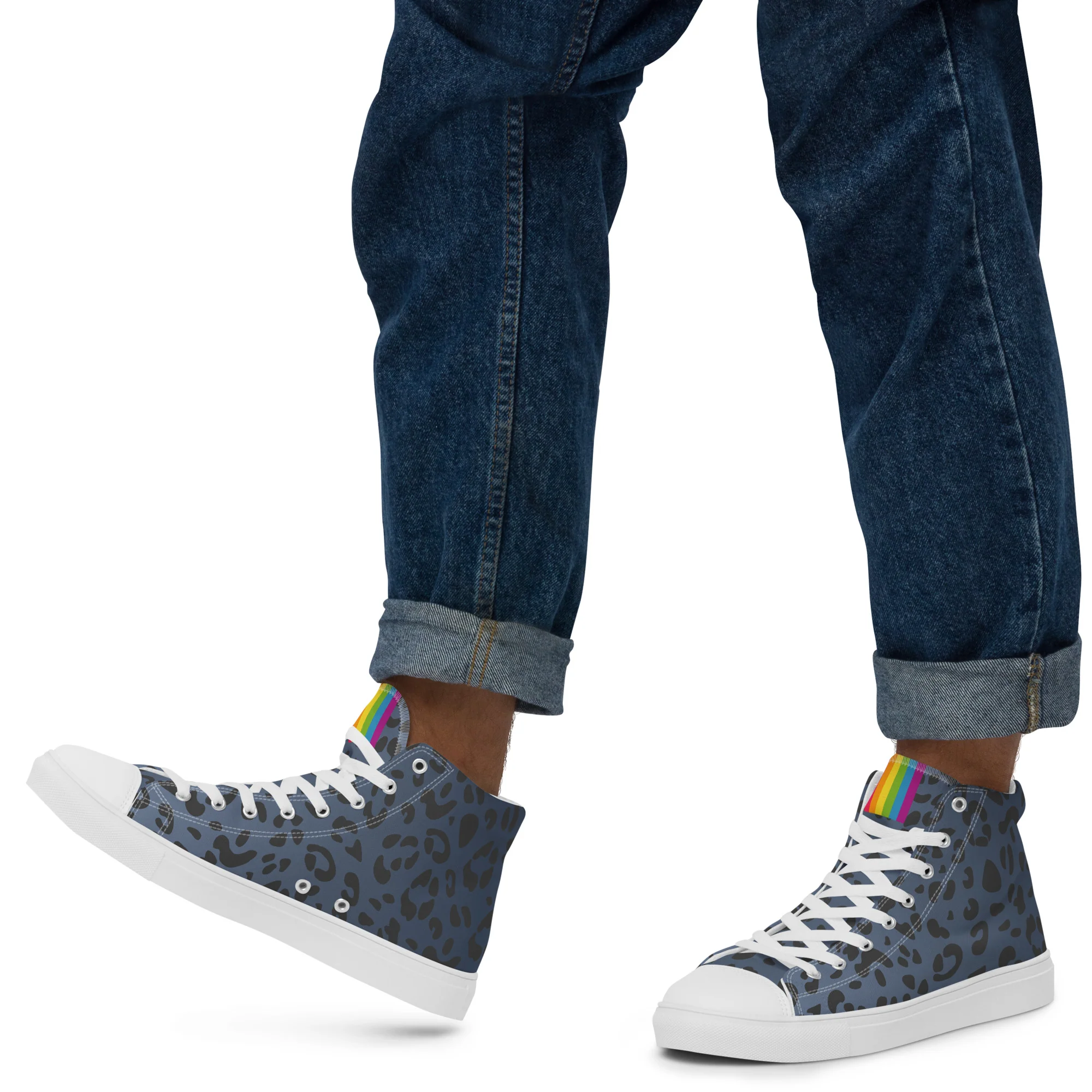 Rainbow Pride Flash Blue Leopard Print High Top Trainers (male sizes) - Image 5