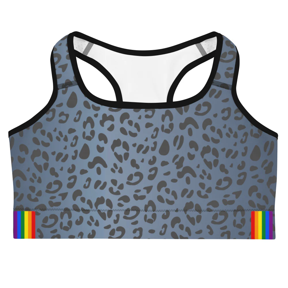 Rainbow Pride Flash Blue Leopard Print Sports Bra