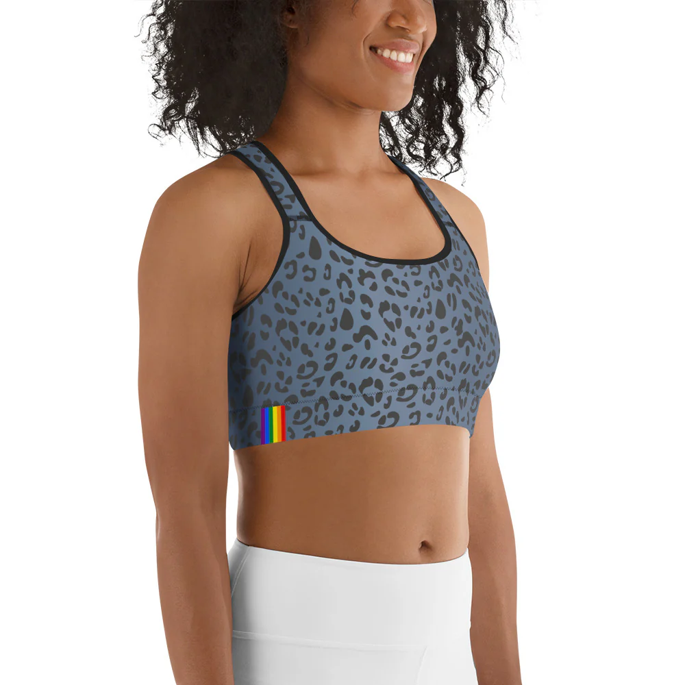 Rainbow Pride Flash Blue Leopard Print Sports Bra - Image 6
