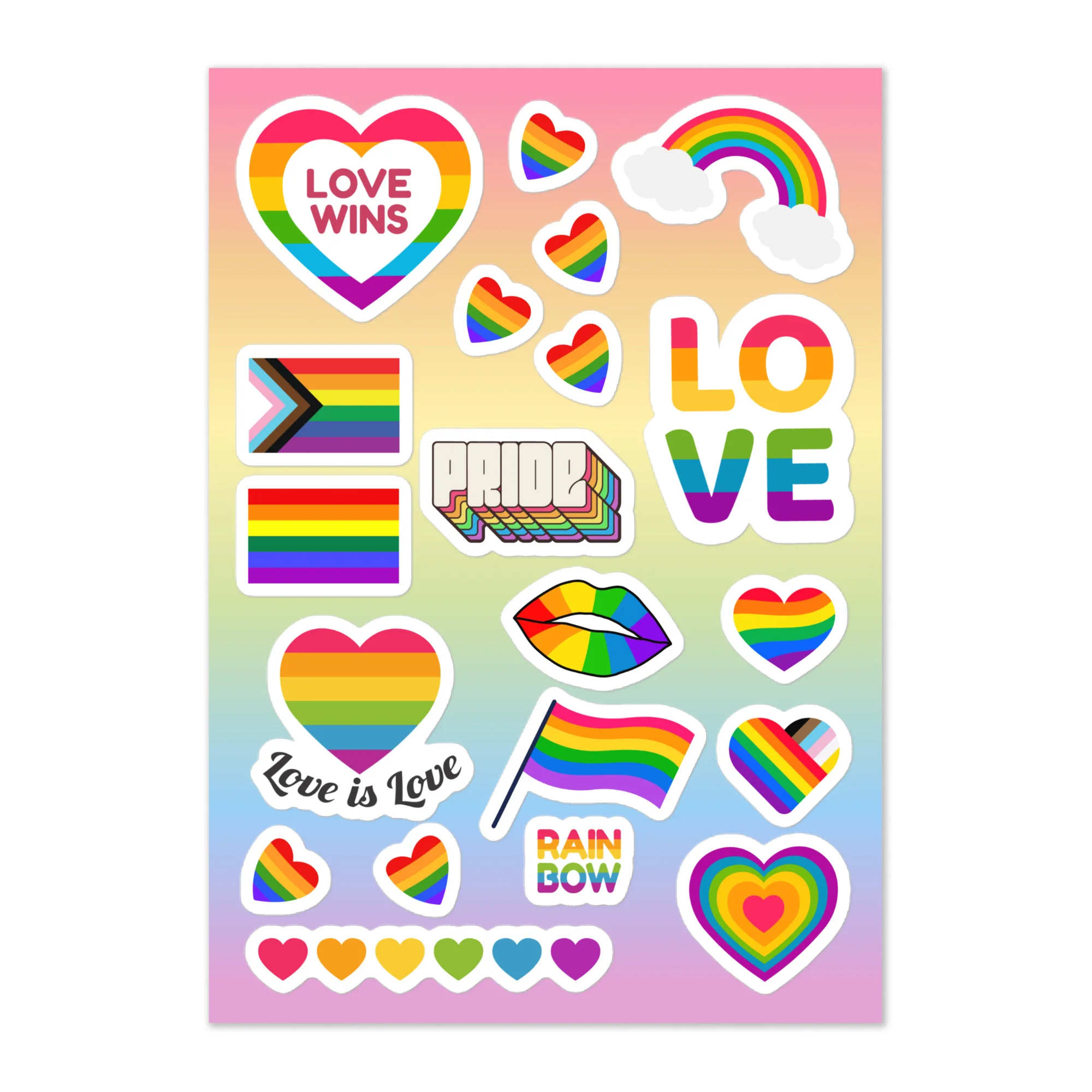 Rainbow Pride Hearts Sticker Sheet