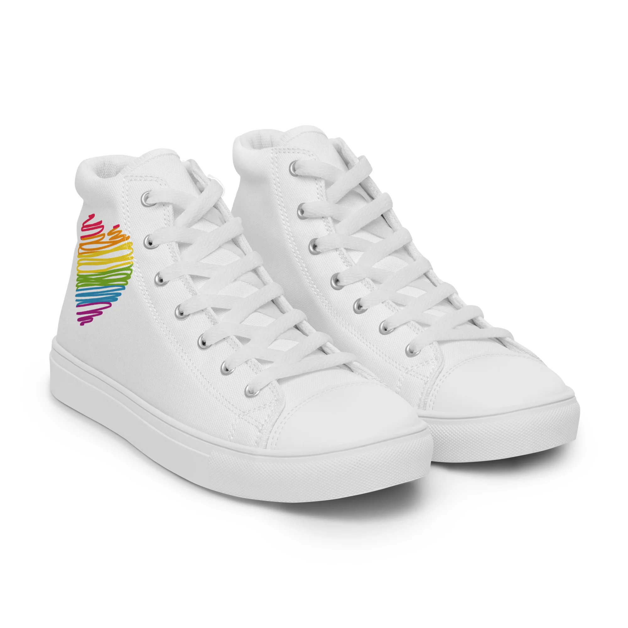 Rainbow Scribble Heart White High Top Trainers (female sizes) - Image 10