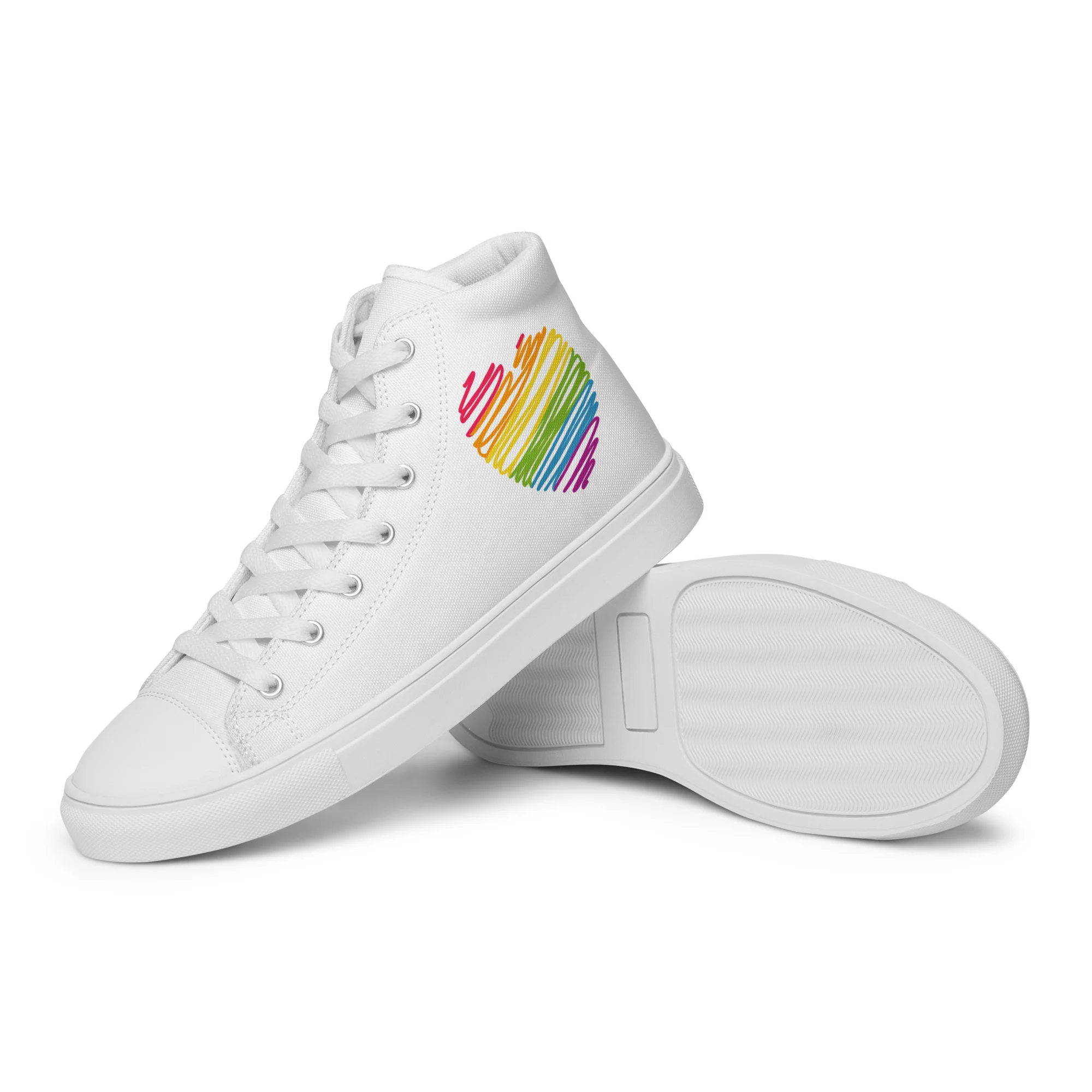 Rainbow Scribble Heart White High Top Trainers (female sizes) - Image 4