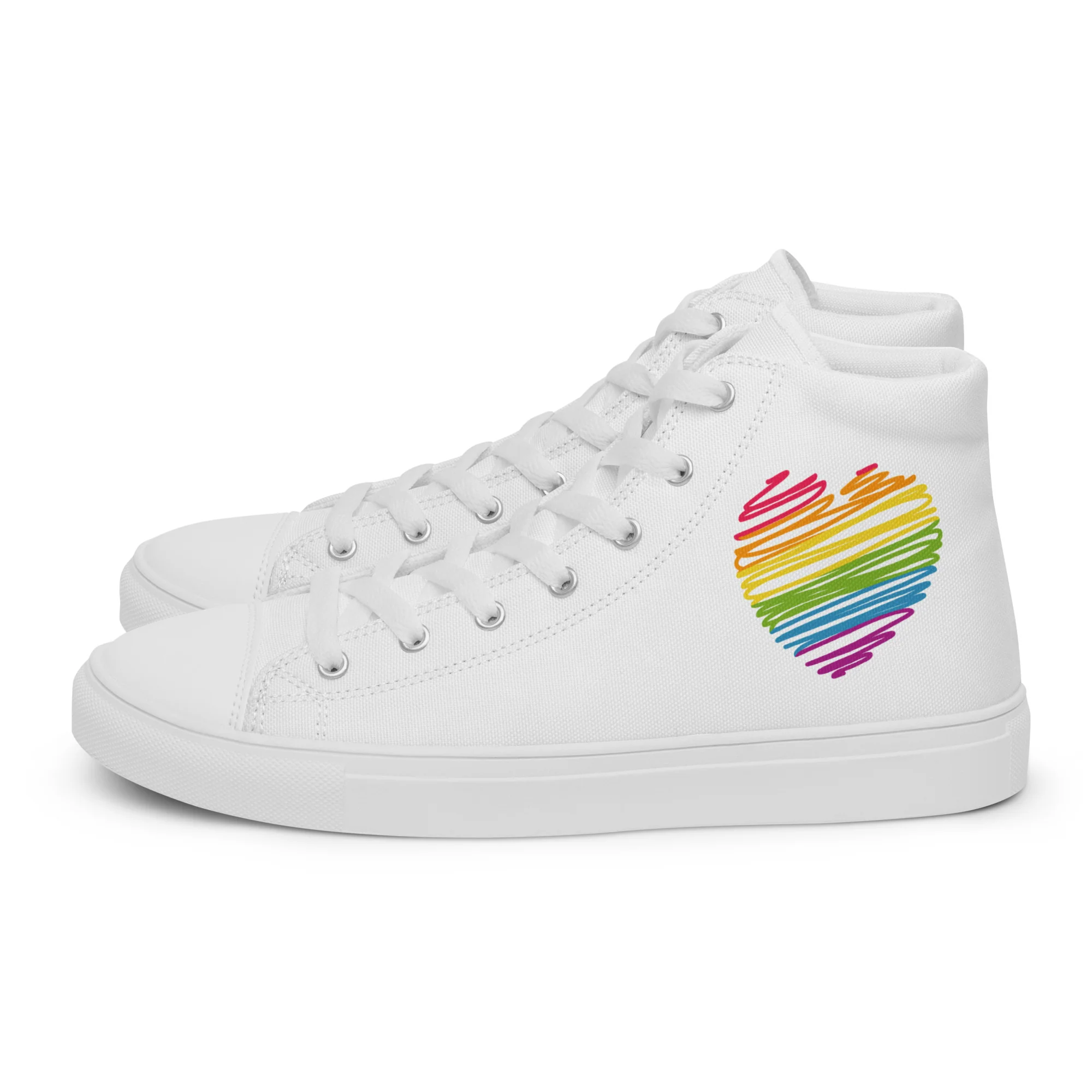 Rainbow Scribble Heart White High Top Trainers (female sizes) - Image 5