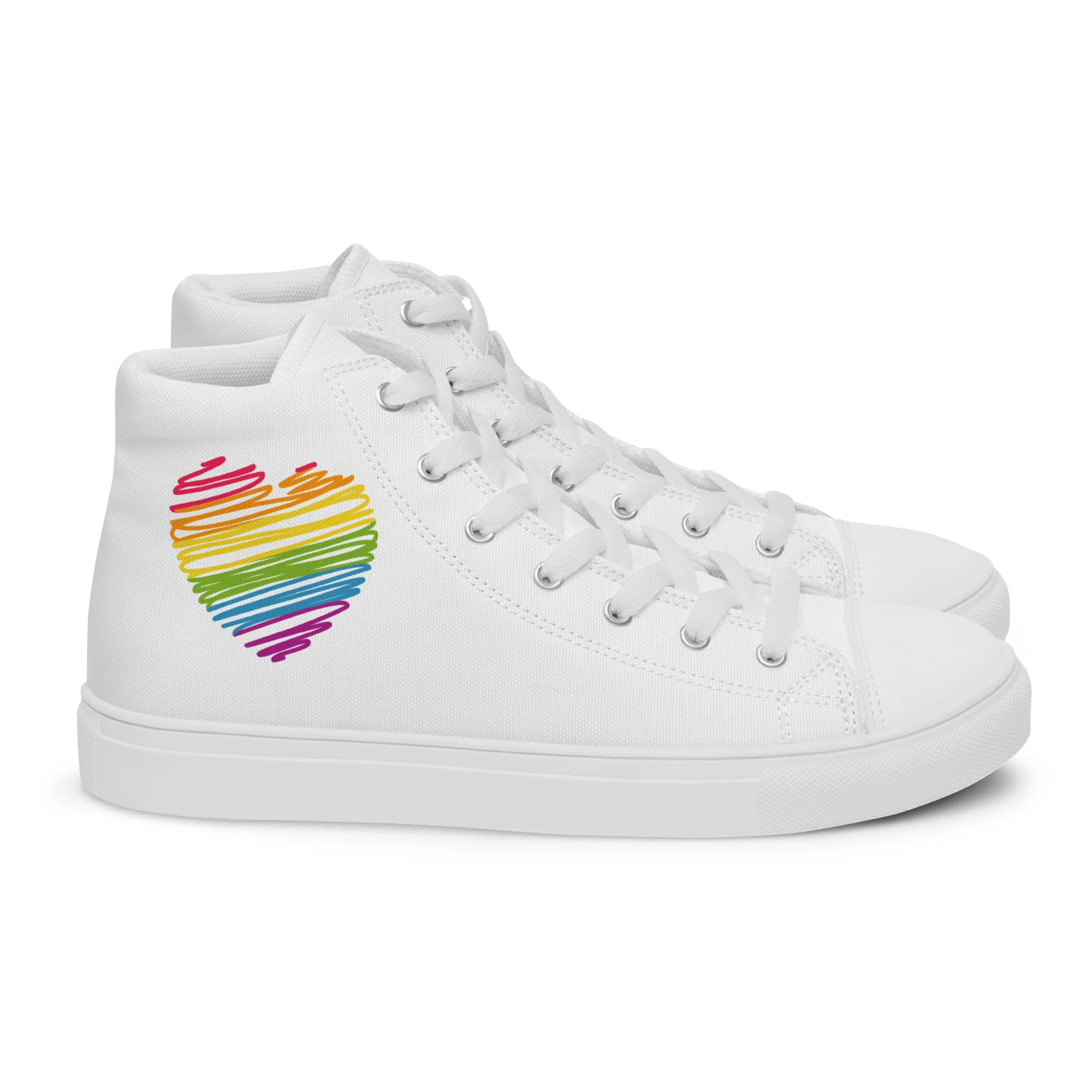 Rainbow Scribble Heart White High Top Trainers (female sizes) - Image 8