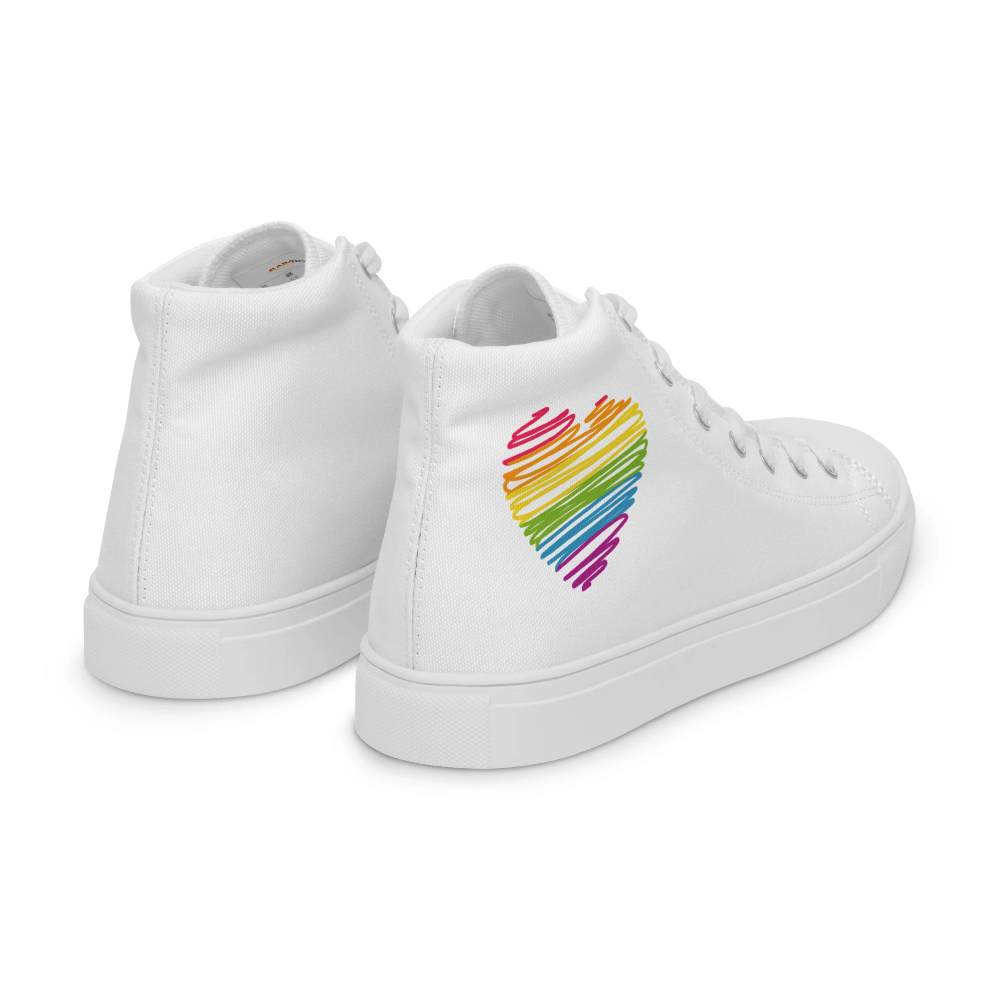Rainbow Scribble Heart White High Top Trainers (male sizes) - Image 11