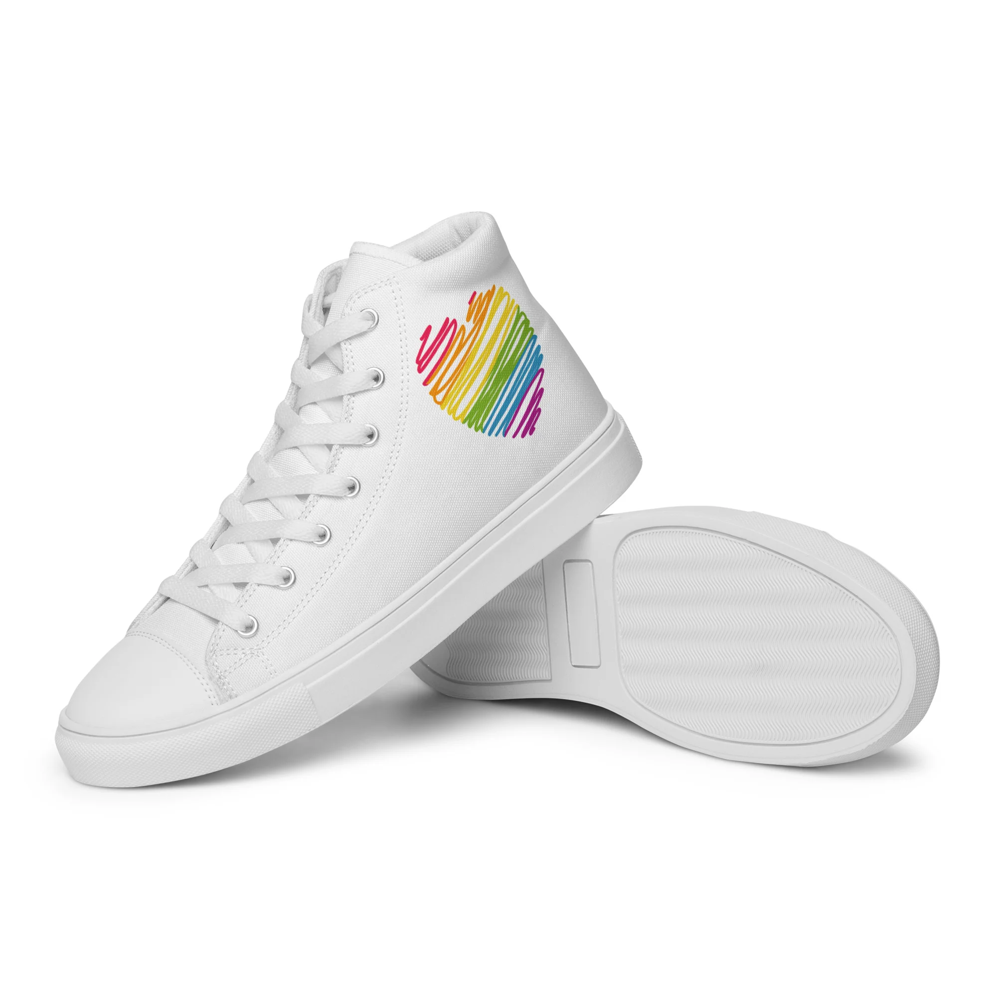 Rainbow Scribble Heart White High Top Trainers (male sizes) - Image 2