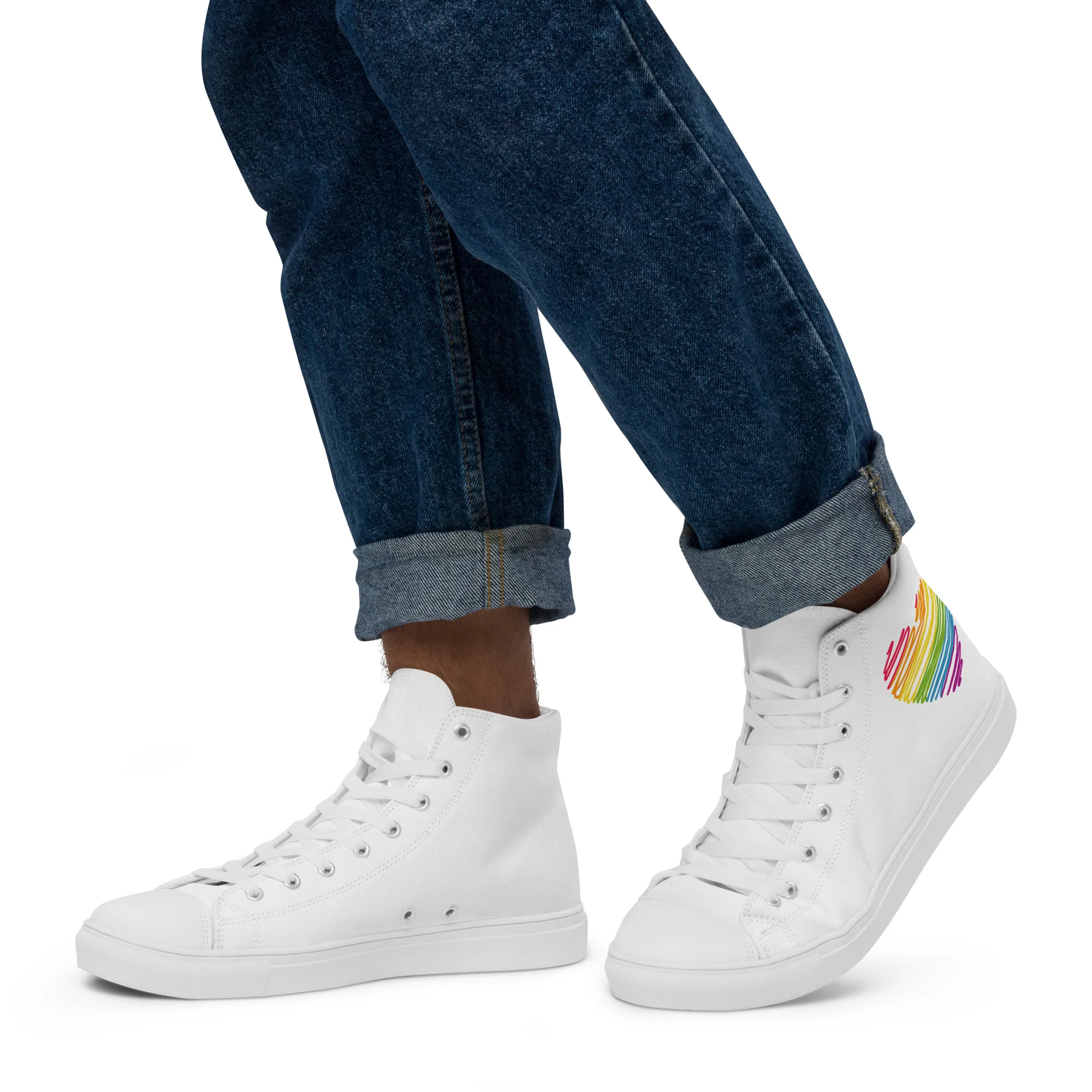Rainbow Scribble Heart White High Top Trainers (male sizes) - Image 3