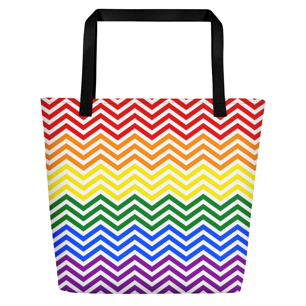 Rainbow Simple Zig Zag Large Tote/Beach Bag