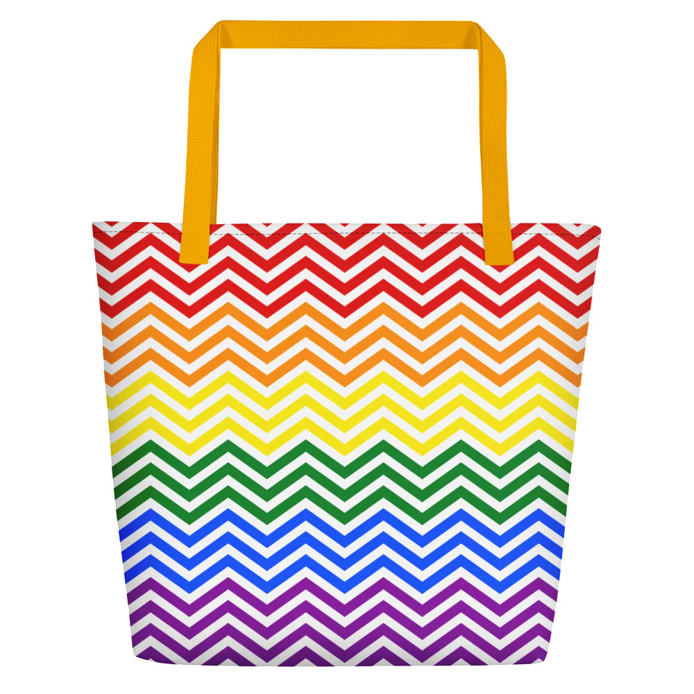 Rainbow Simple Zig Zag Large Tote/Beach Bag - Image 3