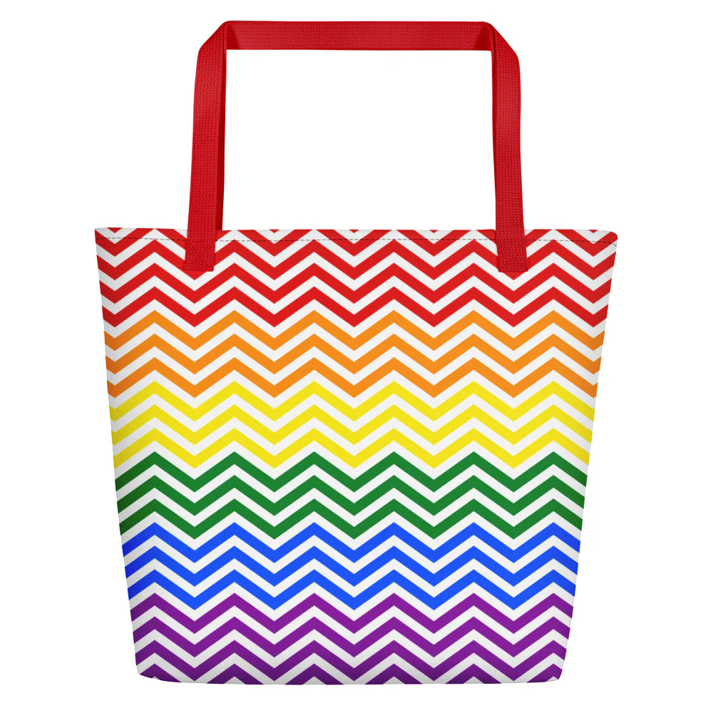 Rainbow Simple Zig Zag Large Tote/Beach Bag - Image 6