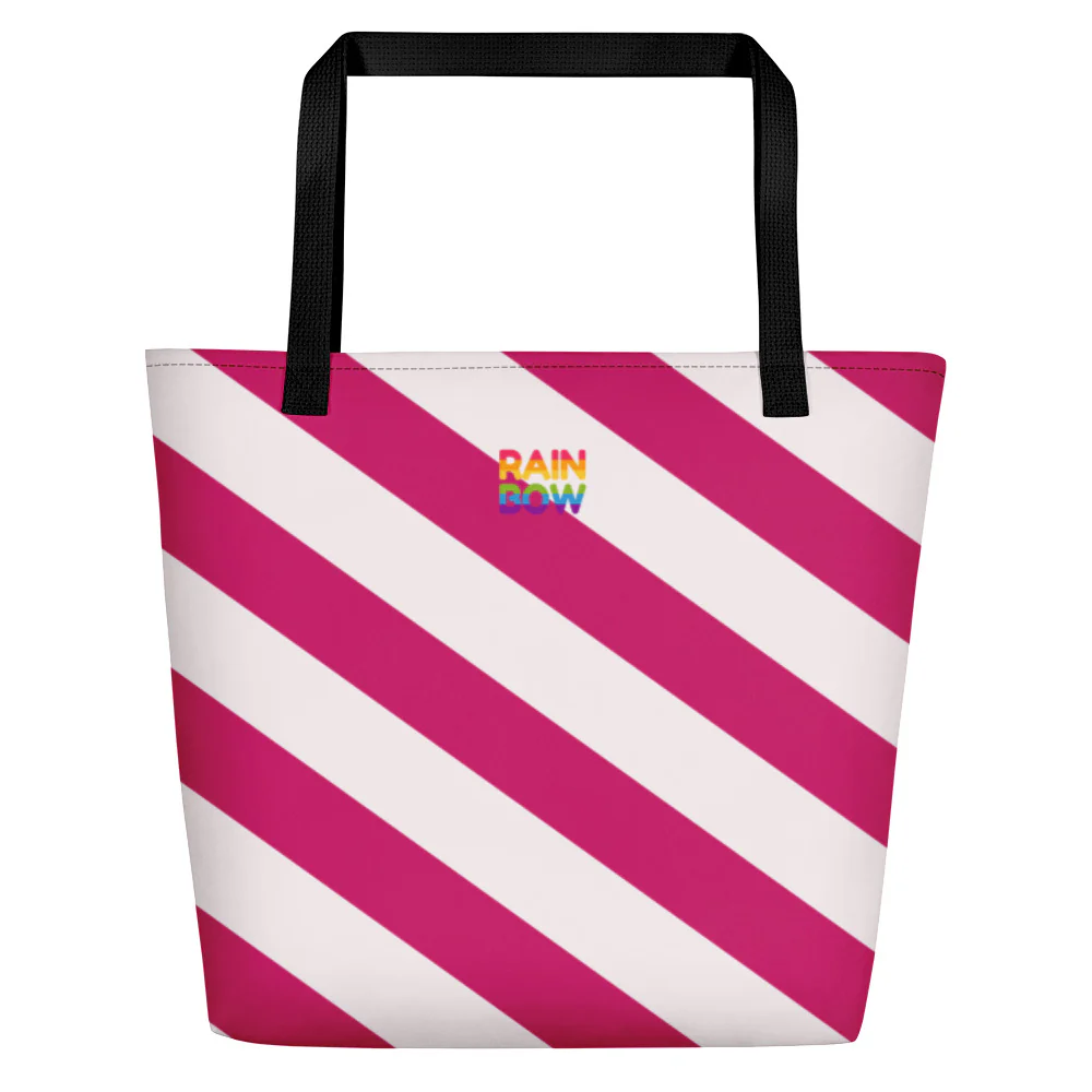 Raspberry and Cream Stripes Large Tote/Beach Bag - Image 4