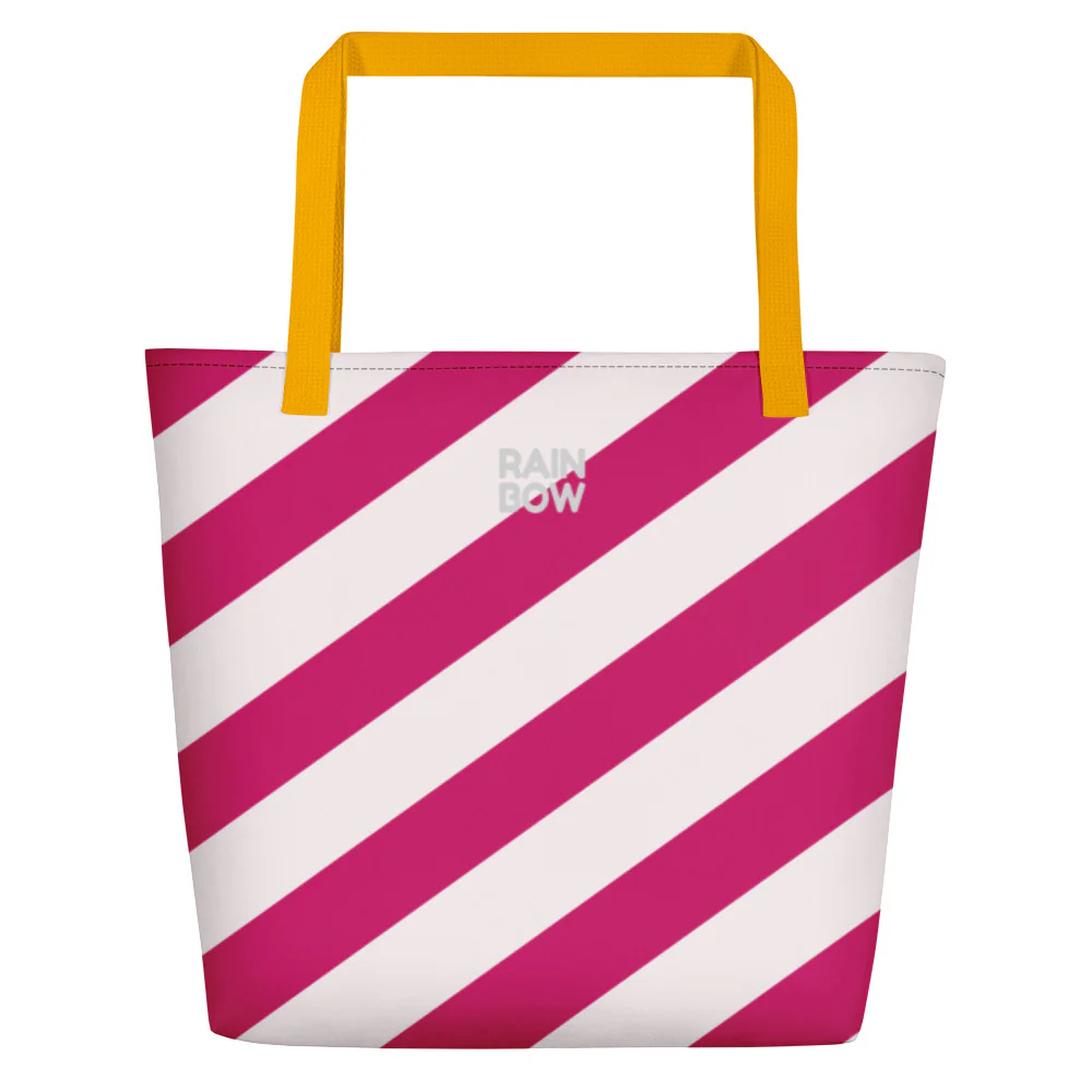 Raspberry and Cream Stripes Large Tote/Beach Bag - Image 6