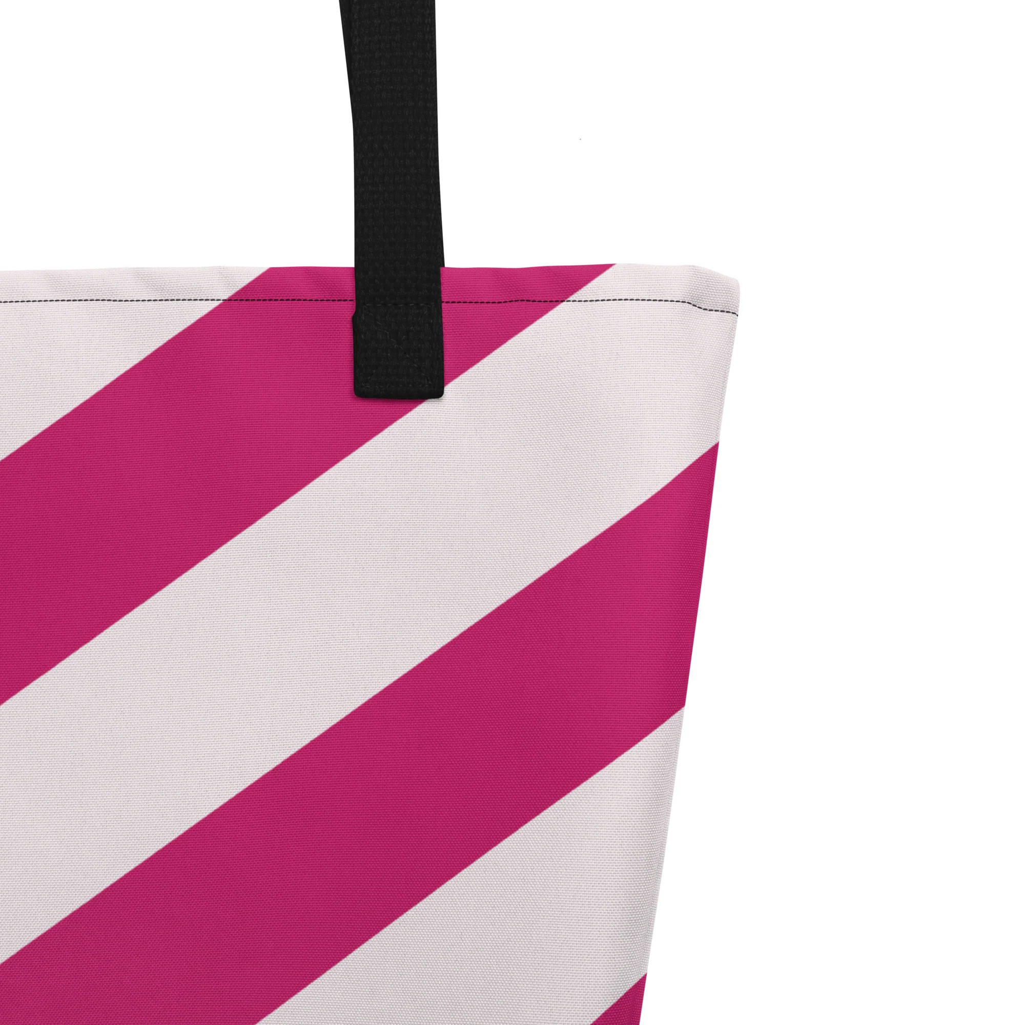 Raspberry and Cream Stripes Large Tote/Beach Bag - Image 7