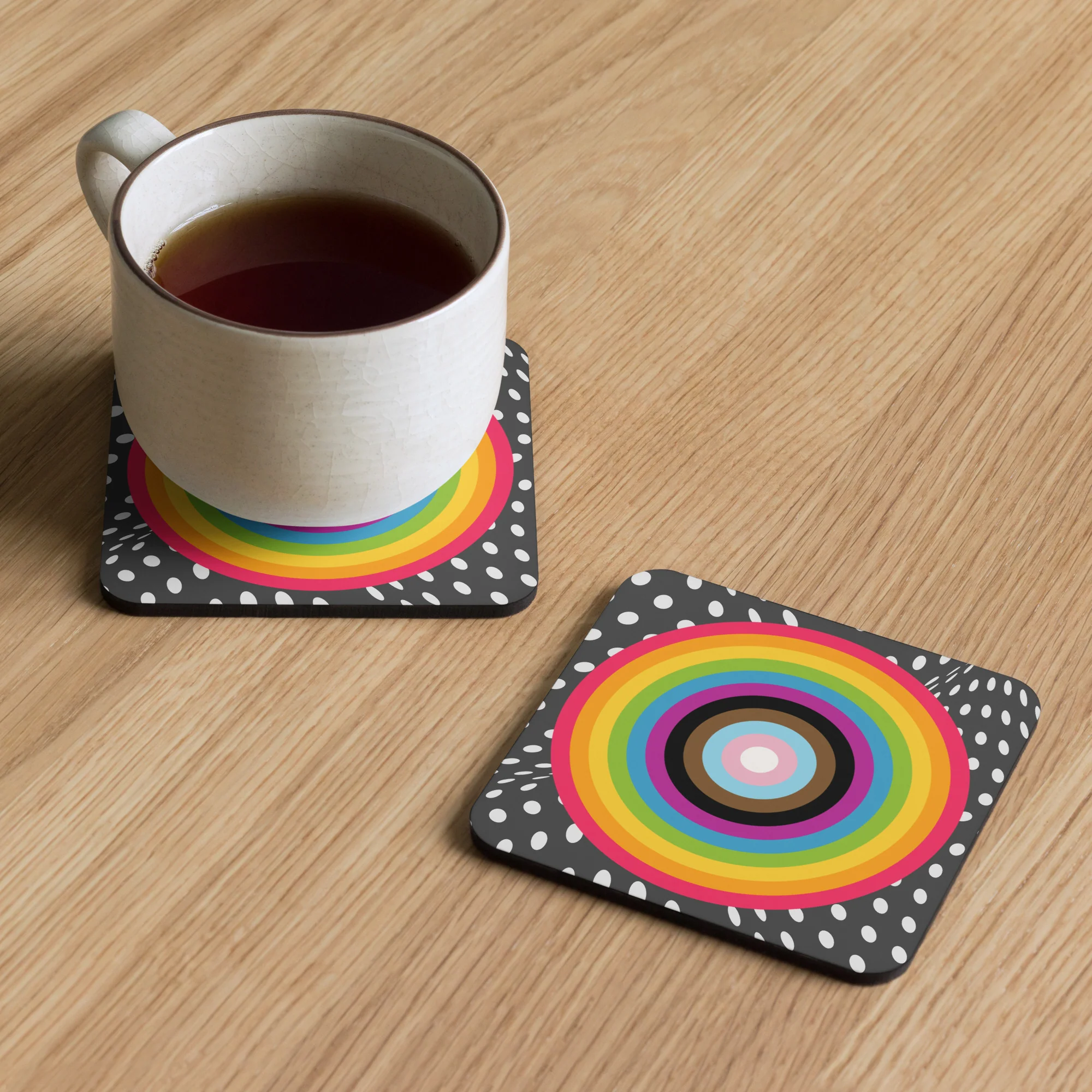 Reverse Progress Pride Flag Colours Roundel on Spots Coaster - Image 5
