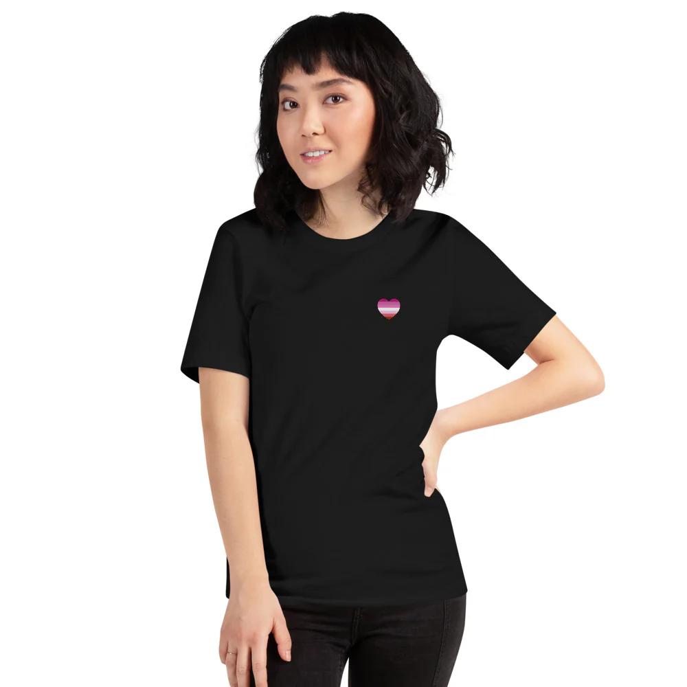 Pink Lesbian Flag Small Heart T-Shirt - Image 10