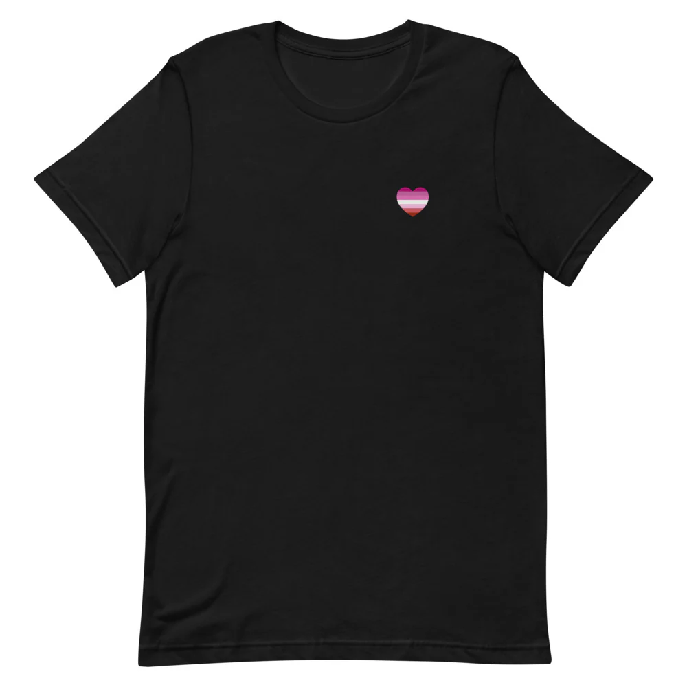 Pink Lesbian Flag Small Heart T-Shirt - Image 4