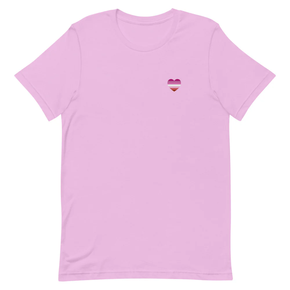Pink Lesbian Flag Small Heart T-Shirt - Image 7