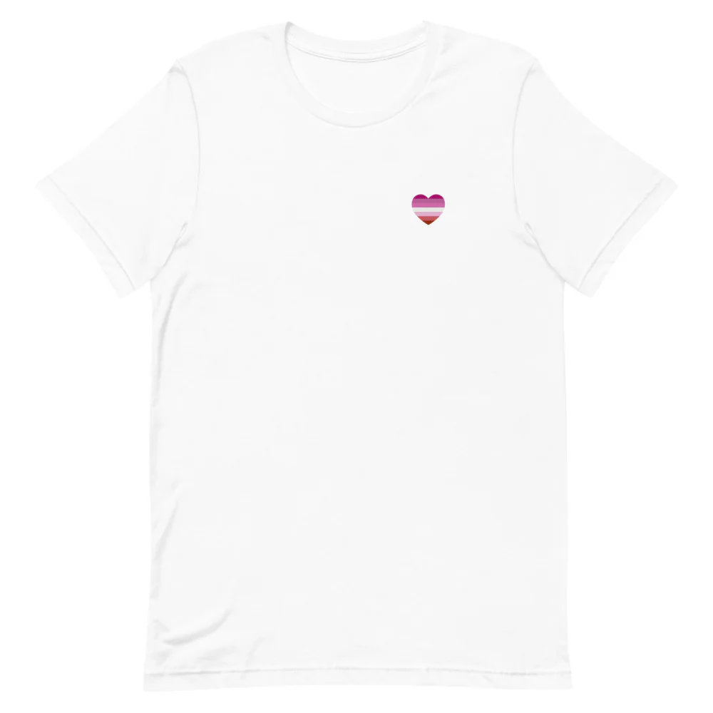 Pink Lesbian Flag Small Heart T-Shirt - Image 8