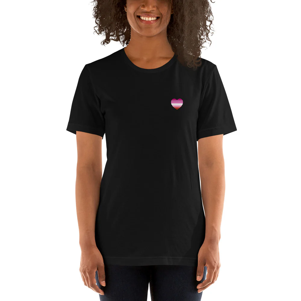 Pink Lesbian Flag Small Heart T-Shirt - Image 9