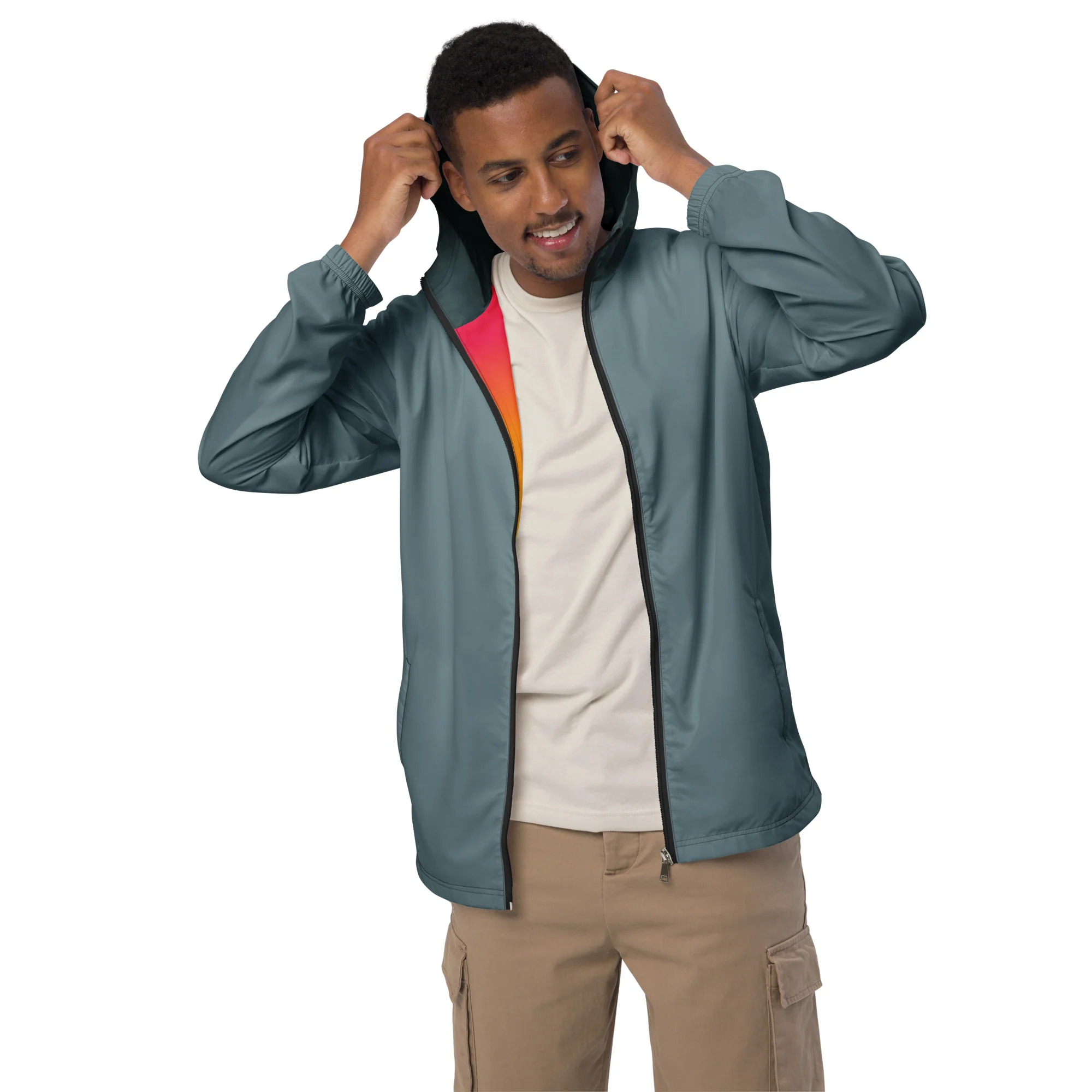 Slate Grey Windbreaker With Rainbow Pride Inside - Image 4