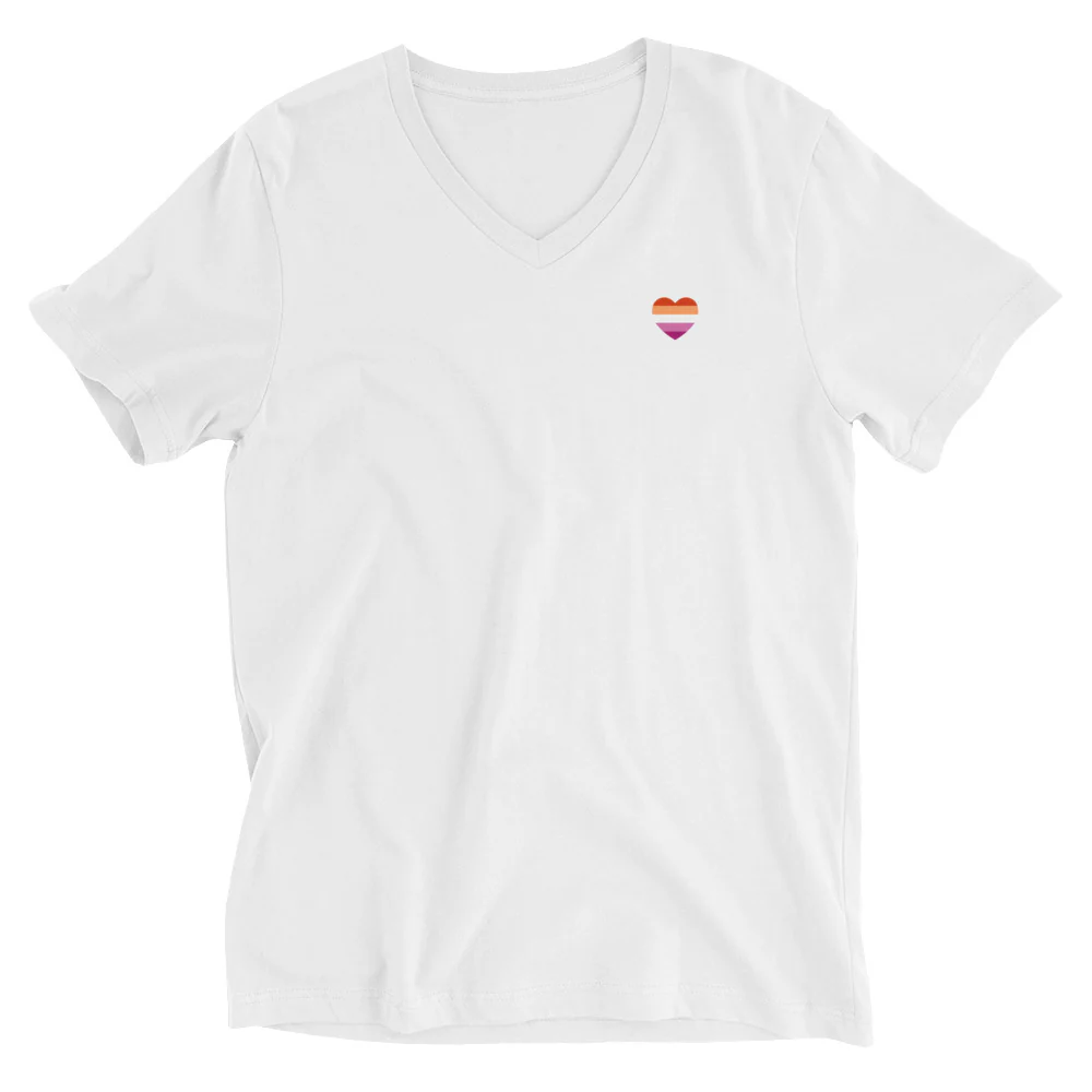 Small Lesbian Pride Heart V-Neck T-Shirt