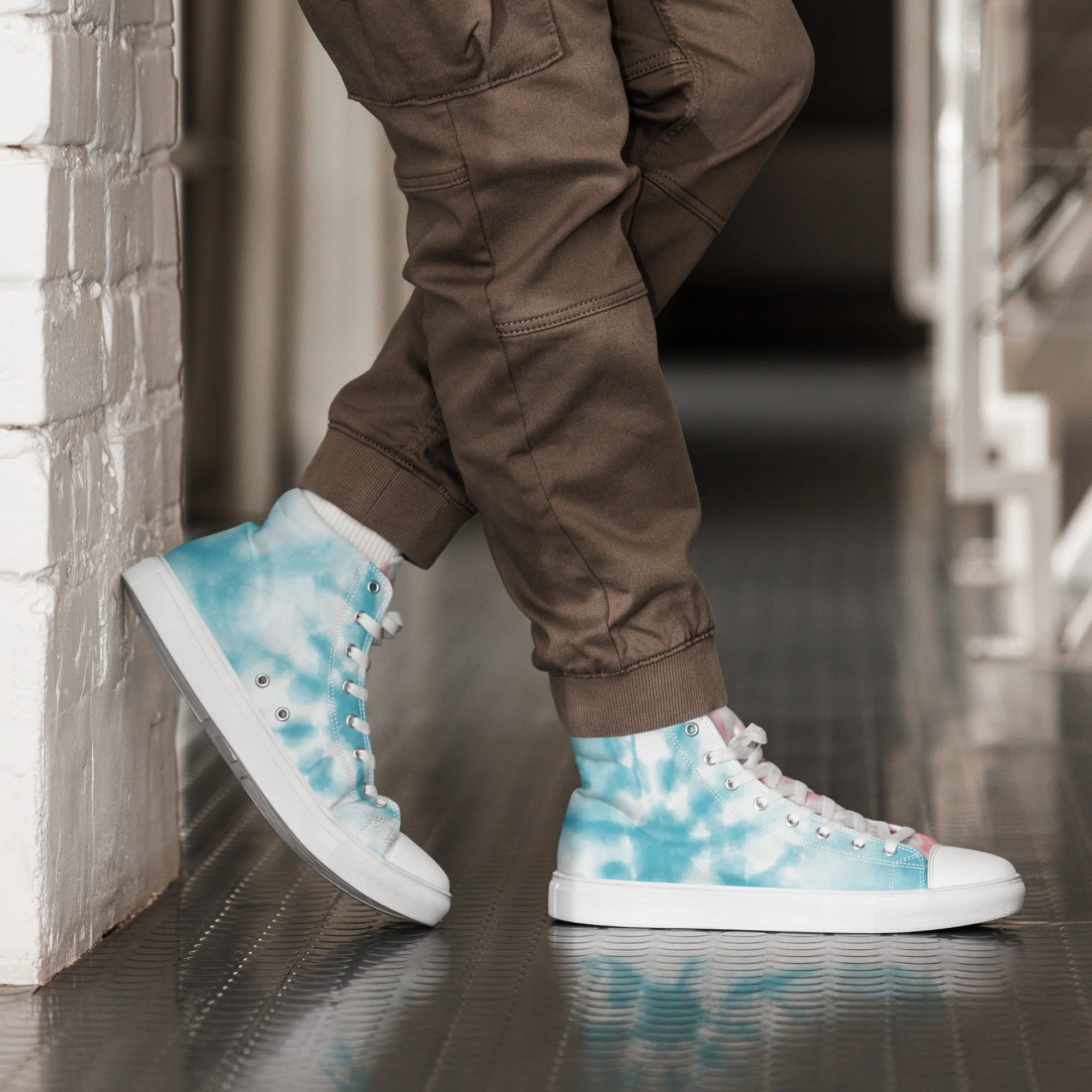 Tie Dyed Trans Pride High Top Trainers (male sizes) - Image 4