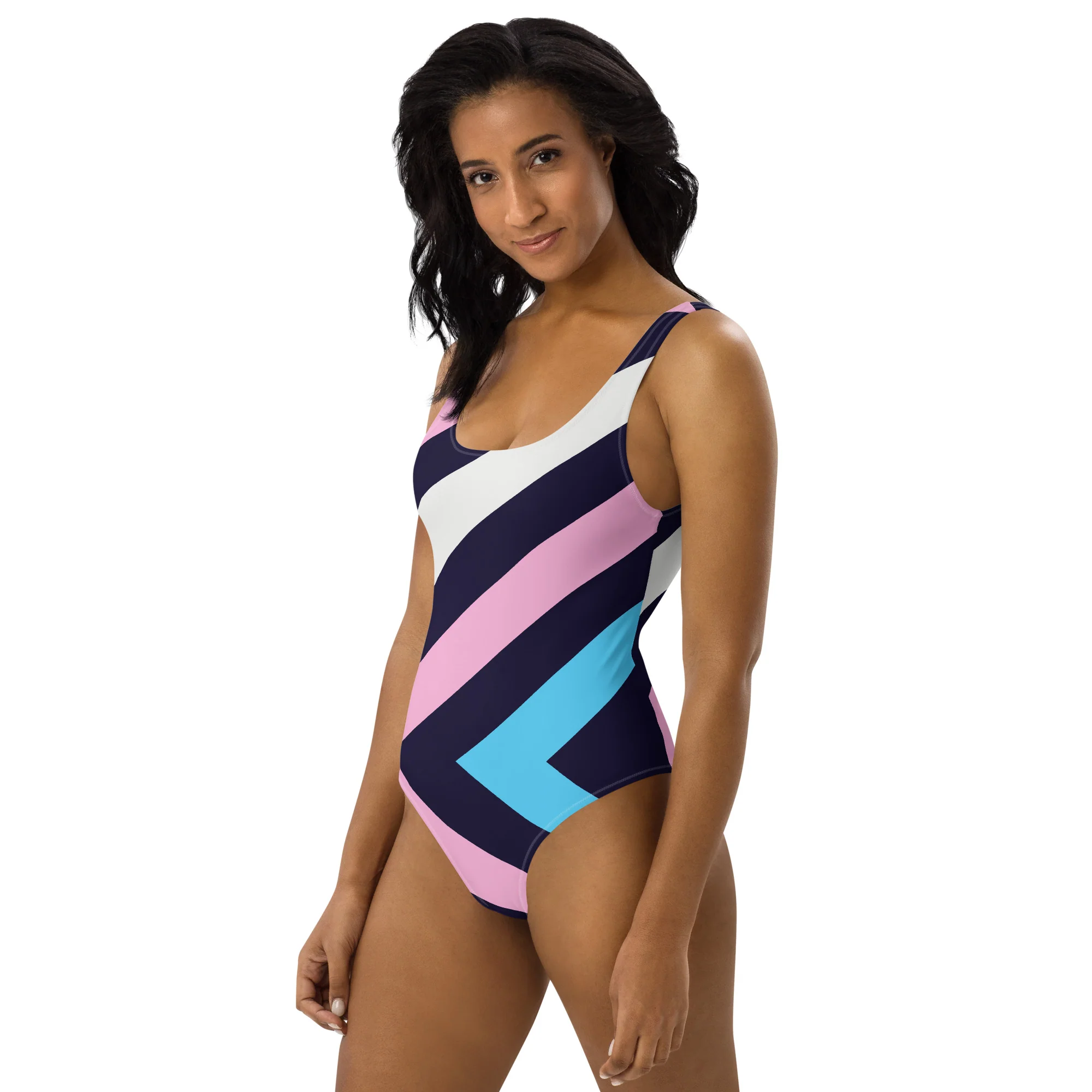 Trans Diagonal Stripes One-Piece Swimsuit - Image 4