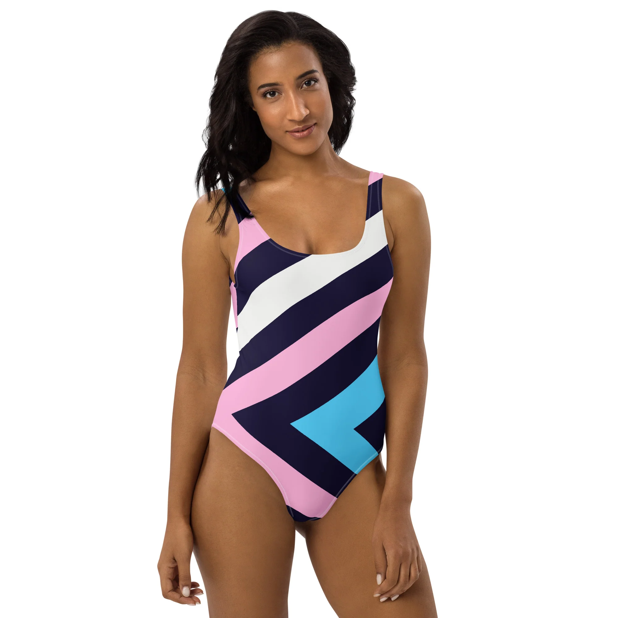 Trans Diagonal Stripes One-Piece Swimsuit - Image 5