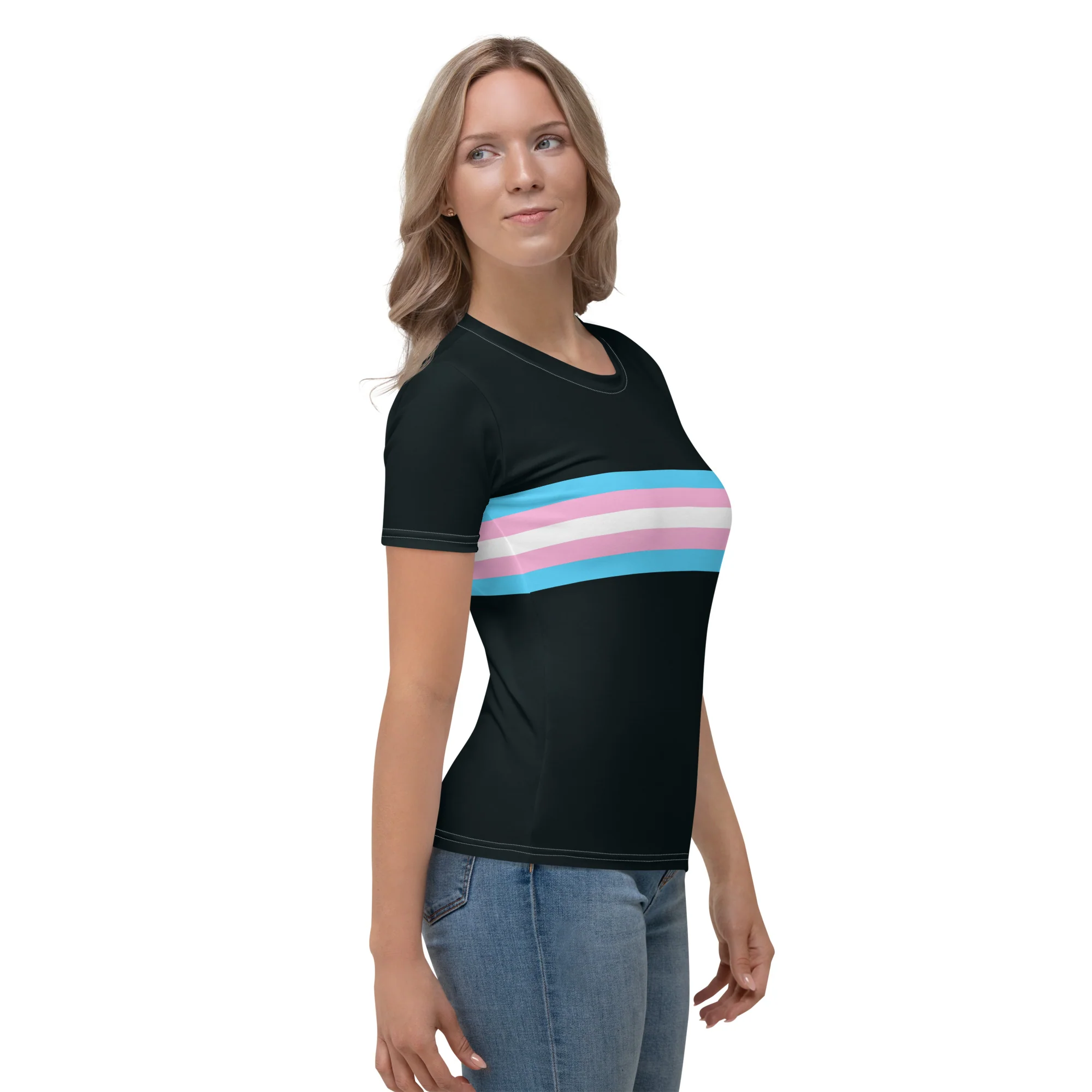 Trans Flag Stripe Fitted T-Shirt - Image 4
