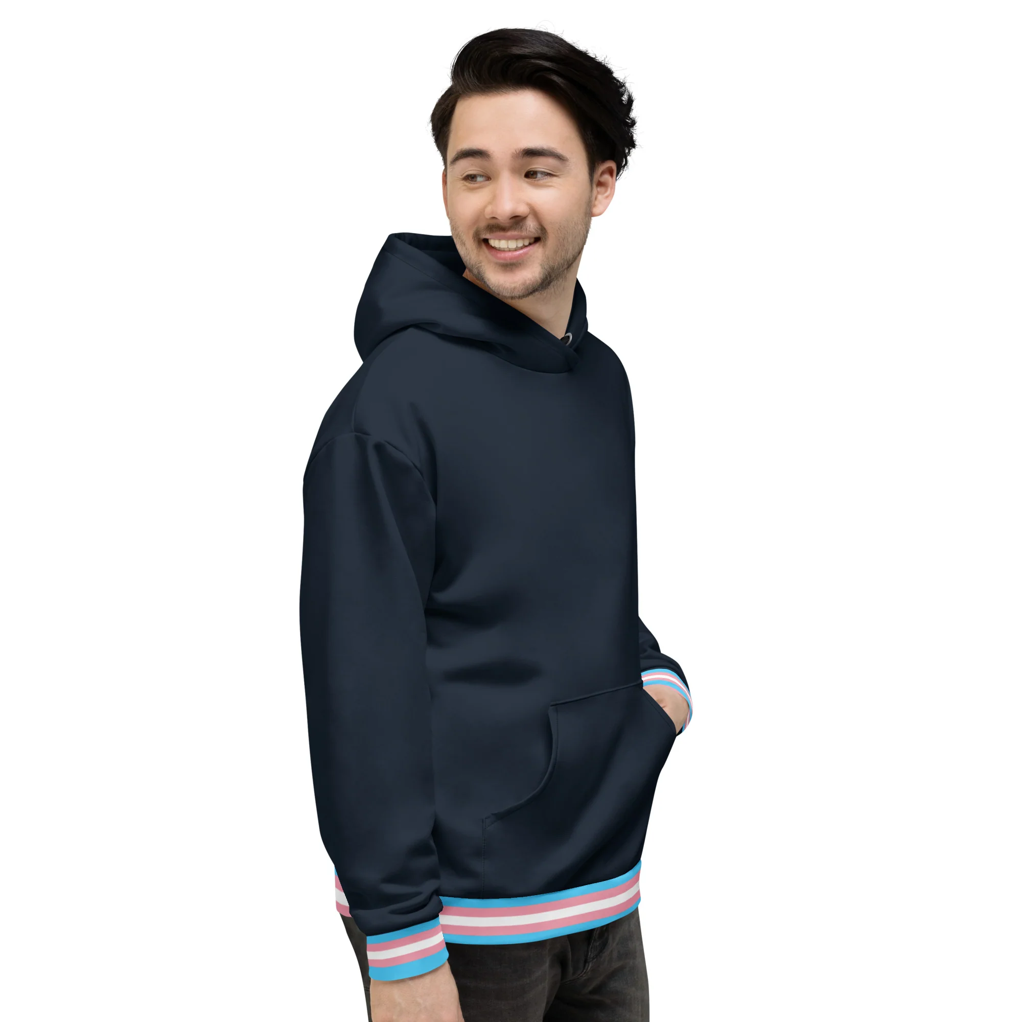 Dark Blue Trans Flag Trim Hoodie - Image 3