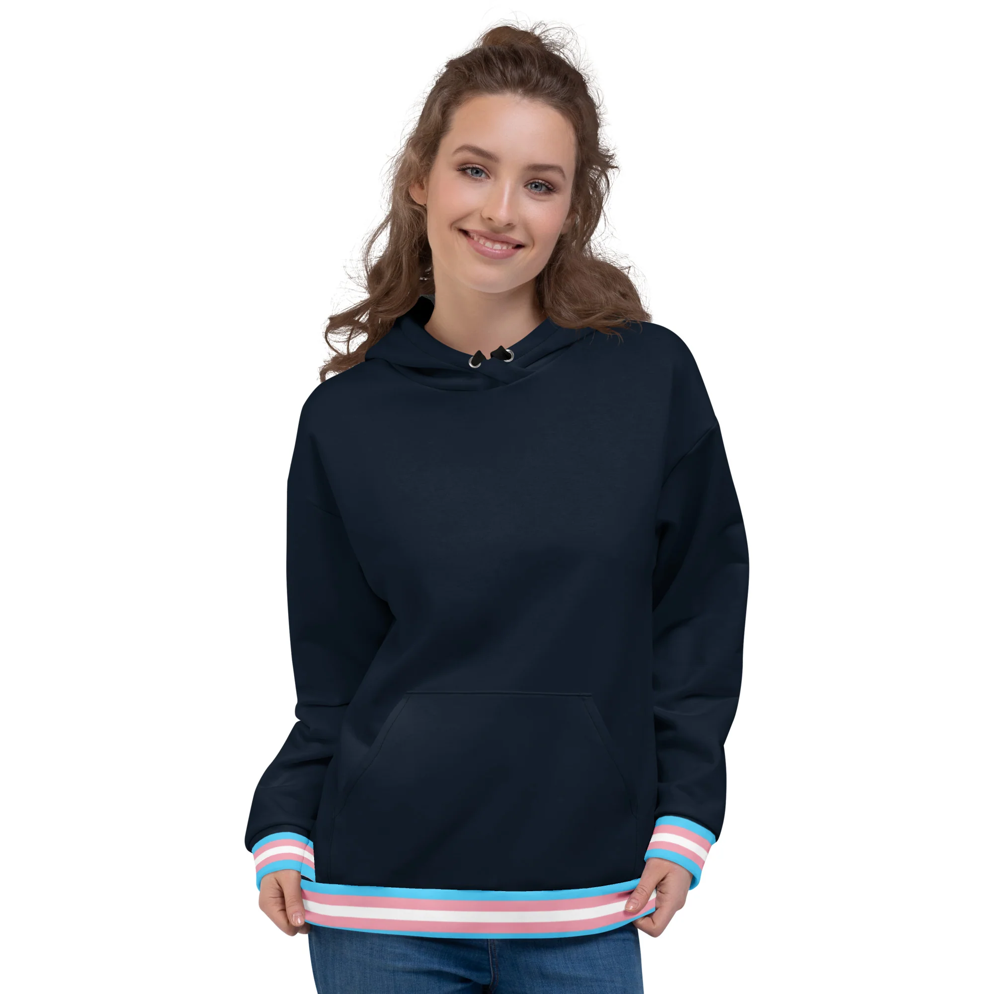Dark Blue Trans Flag Trim Hoodie - Image 5