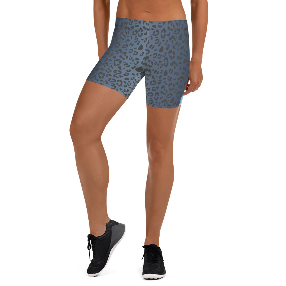 Trans Pride Flag Blue Leopard Print Legging Shorts - Image 4