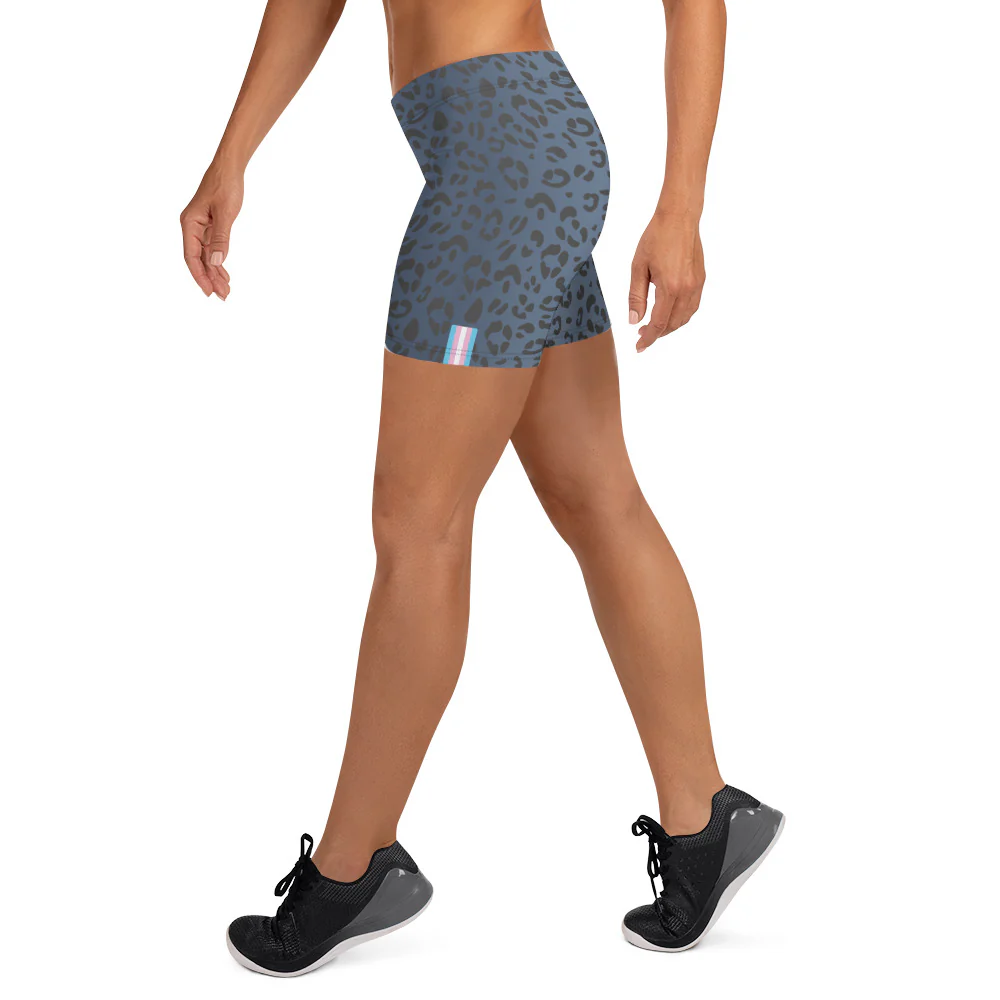 Trans Pride Flag Blue Leopard Print Legging Shorts - Image 9