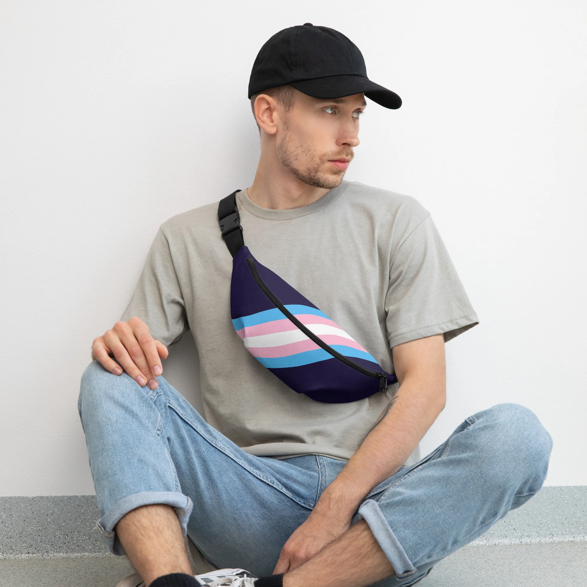 Trans Pride Flag Diagonal Fanny Pack/Bum Bag - Image 9