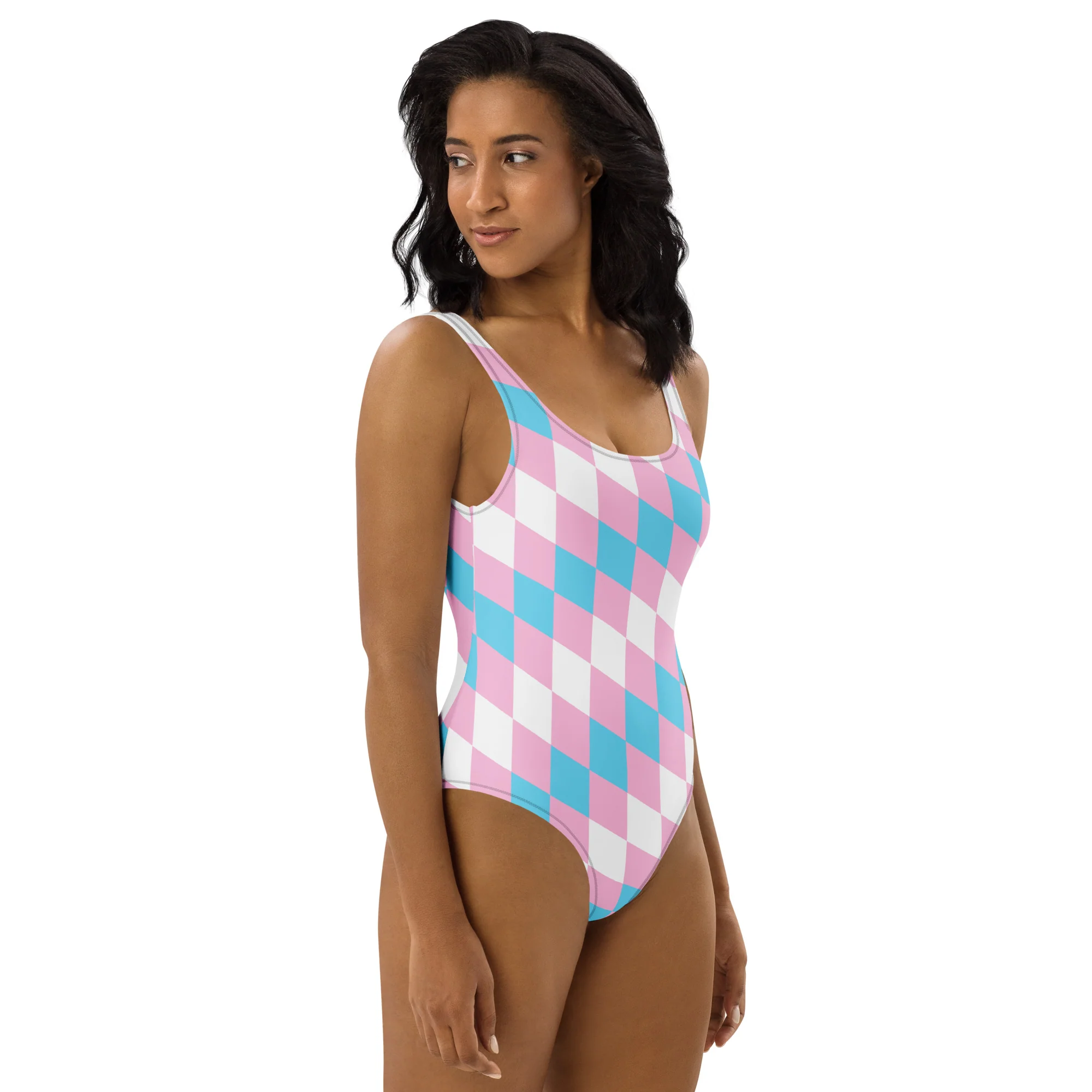 Trans Pride Flag Diamonds One-Piece Swimsuit - Image 5