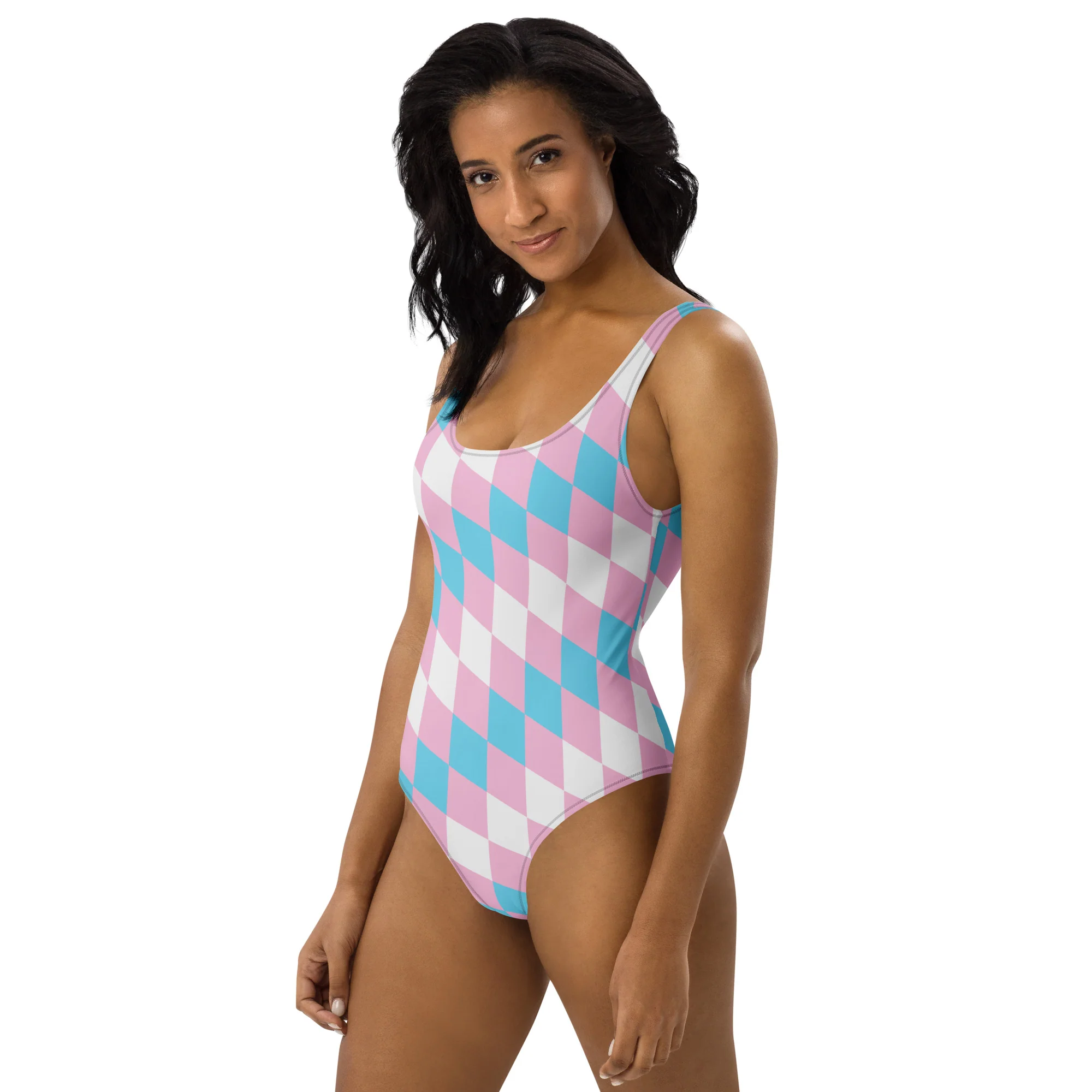 Trans Pride Flag Diamonds One-Piece Swimsuit - Image 6